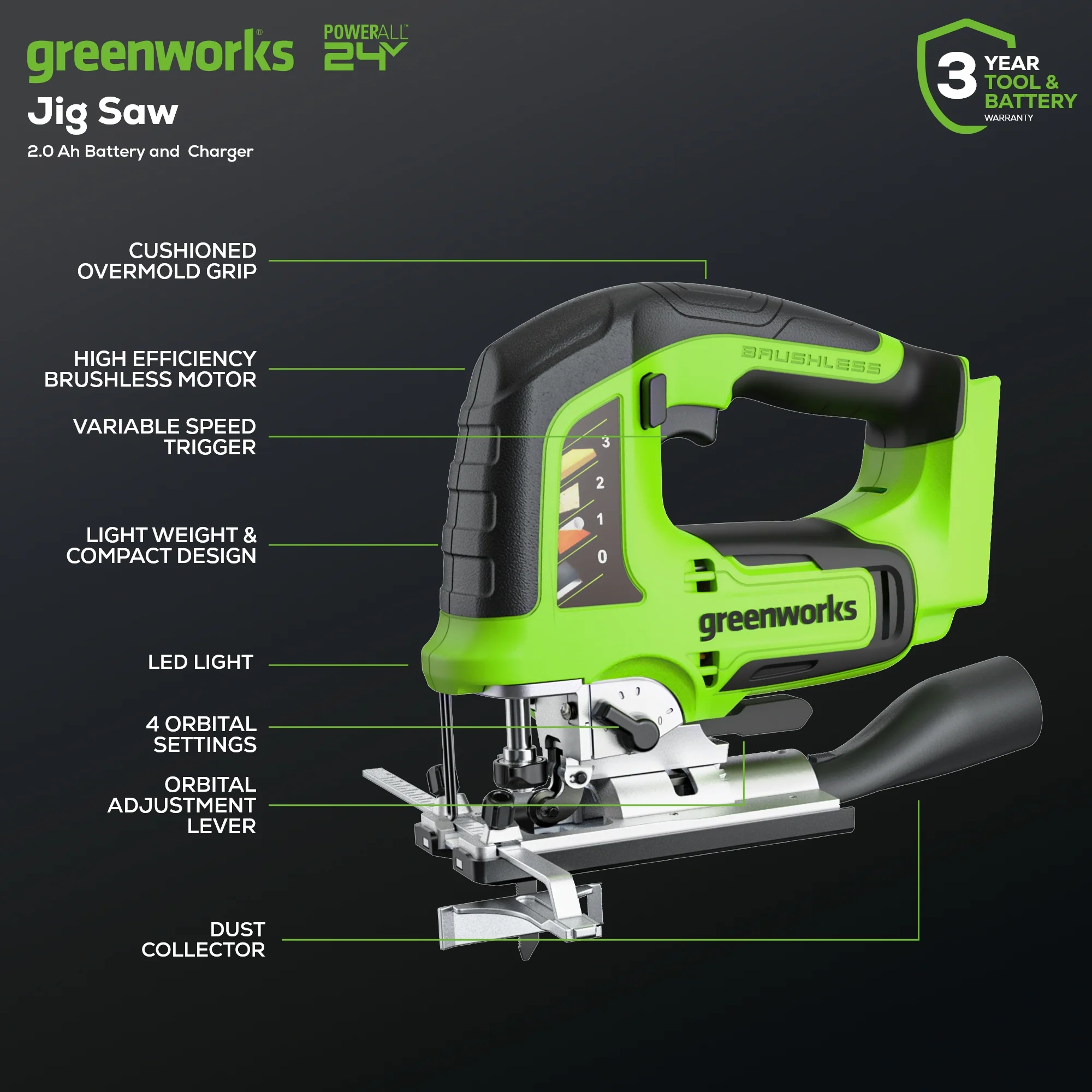 24V Cordless Battery Jig Saw (Tool Only)