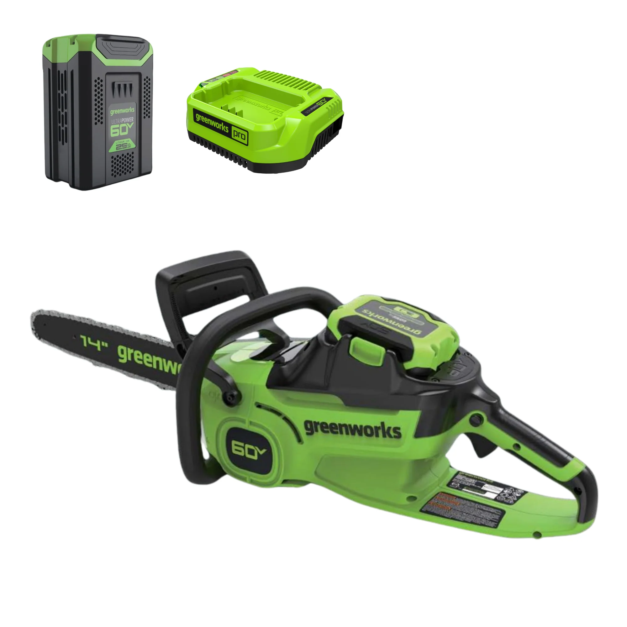 60V 14 Cordless Battery 1.2kW Chainsaw w/ 2.5Ah Battery and 3A Charger