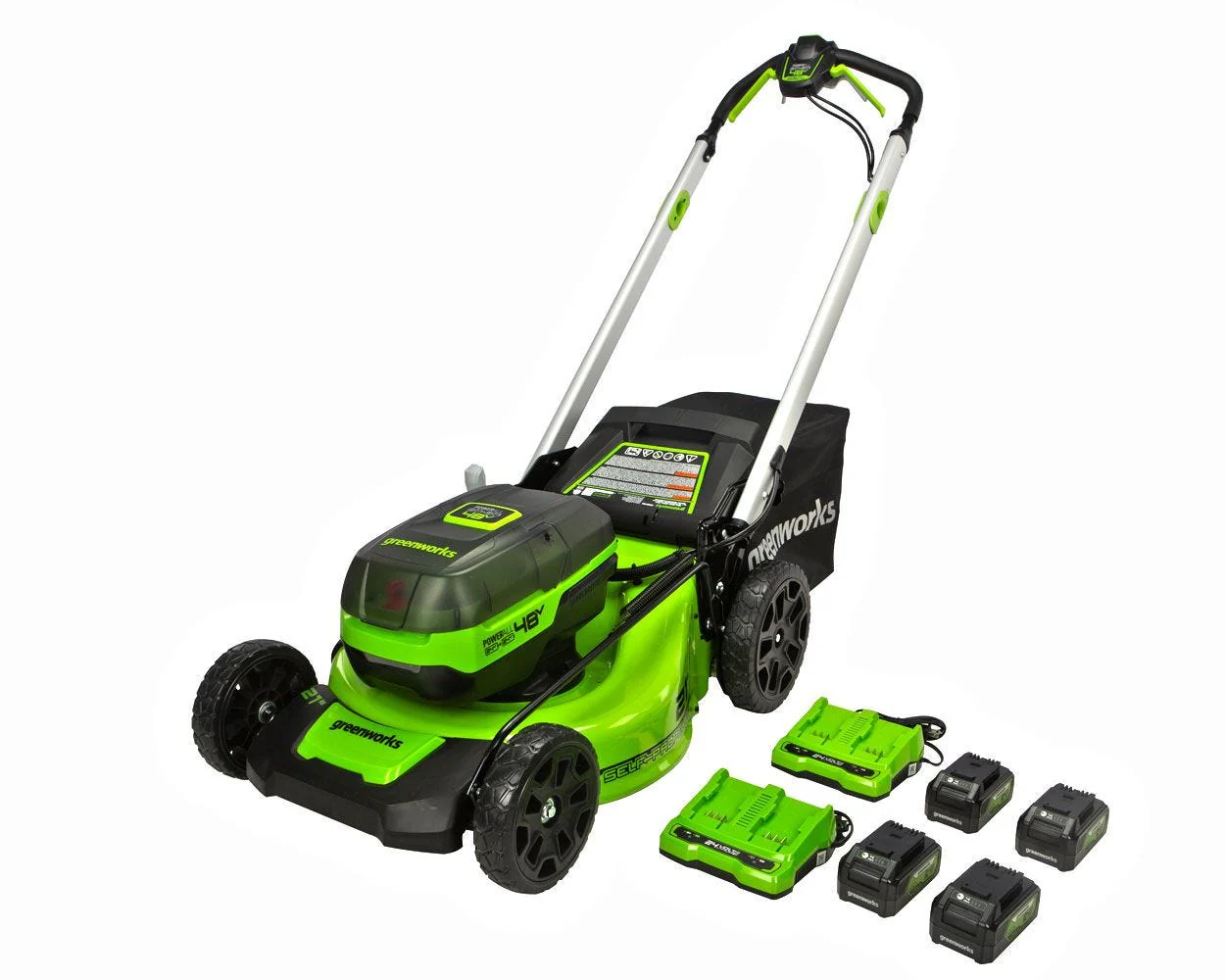 48V (2x24V) 21 Cordless Battery Self-Propelled Lawn Mower w/ (4) 4.0Ah USB Batteries & (2) Dual Port Chargers