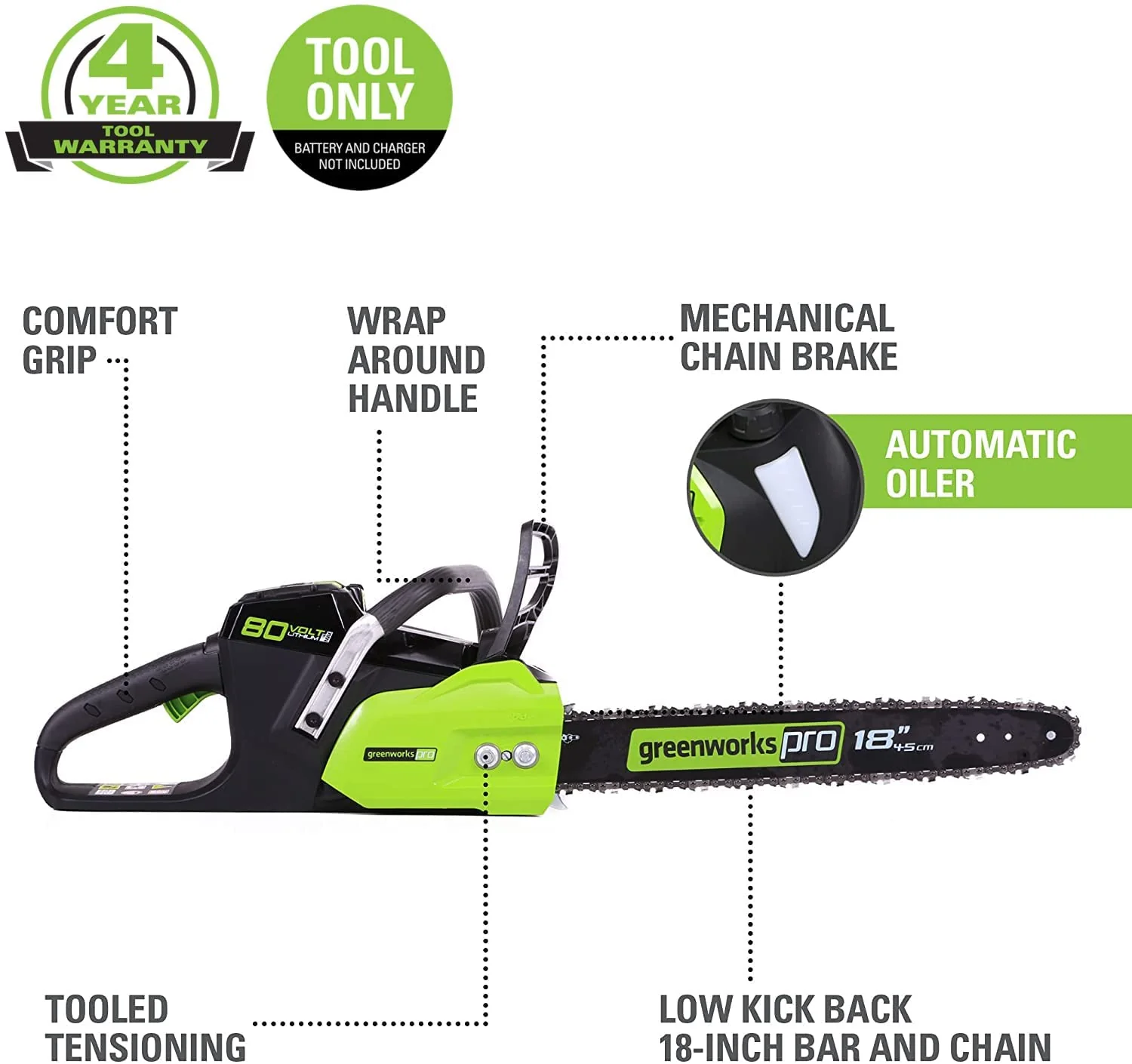 Pro 80V 18 Brushless Chainsaw (Tool Only)