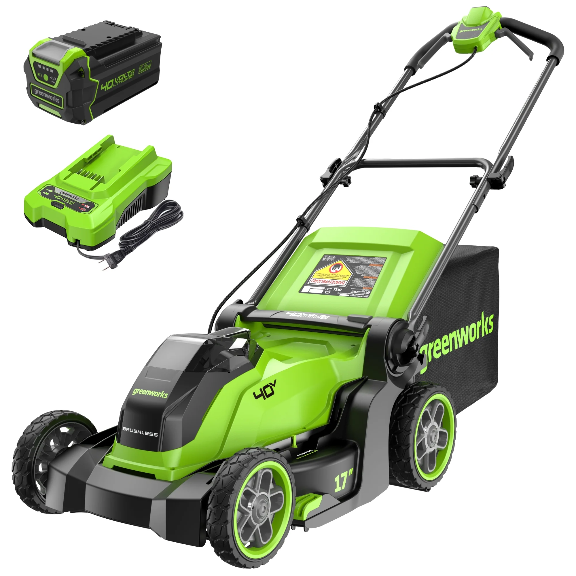 40V 17 Cordless Battery Brushless Push Lawn Mower w/ 4.0Ah Battery & Charger