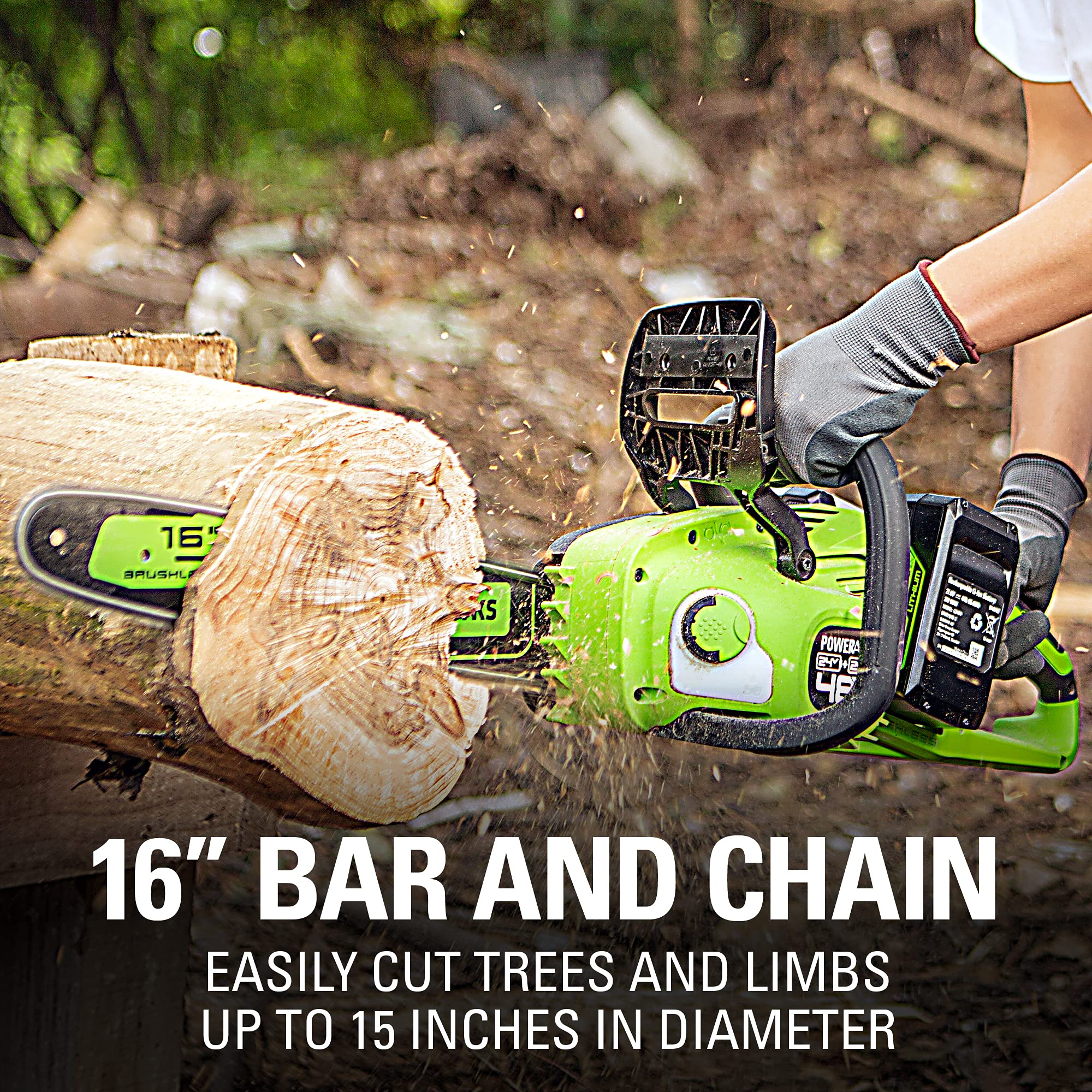 48V (2x24V) 16 Cordless Battery Chainsaw w/ Two (2) 4.0Ah USB Batteries & Dual Port Charger