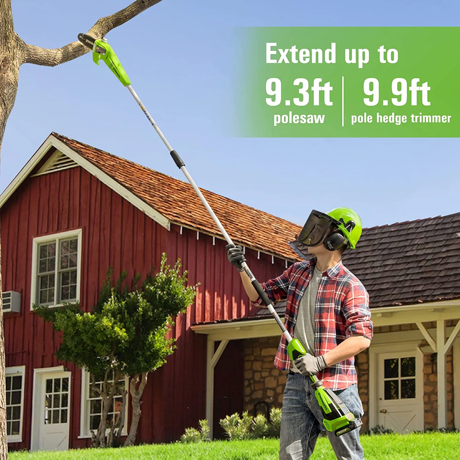 24V 8 Cordless Battery Polesaw & Pole Hedge Trimmer Combo Kit w/ 2Ah USB Battery and Charger