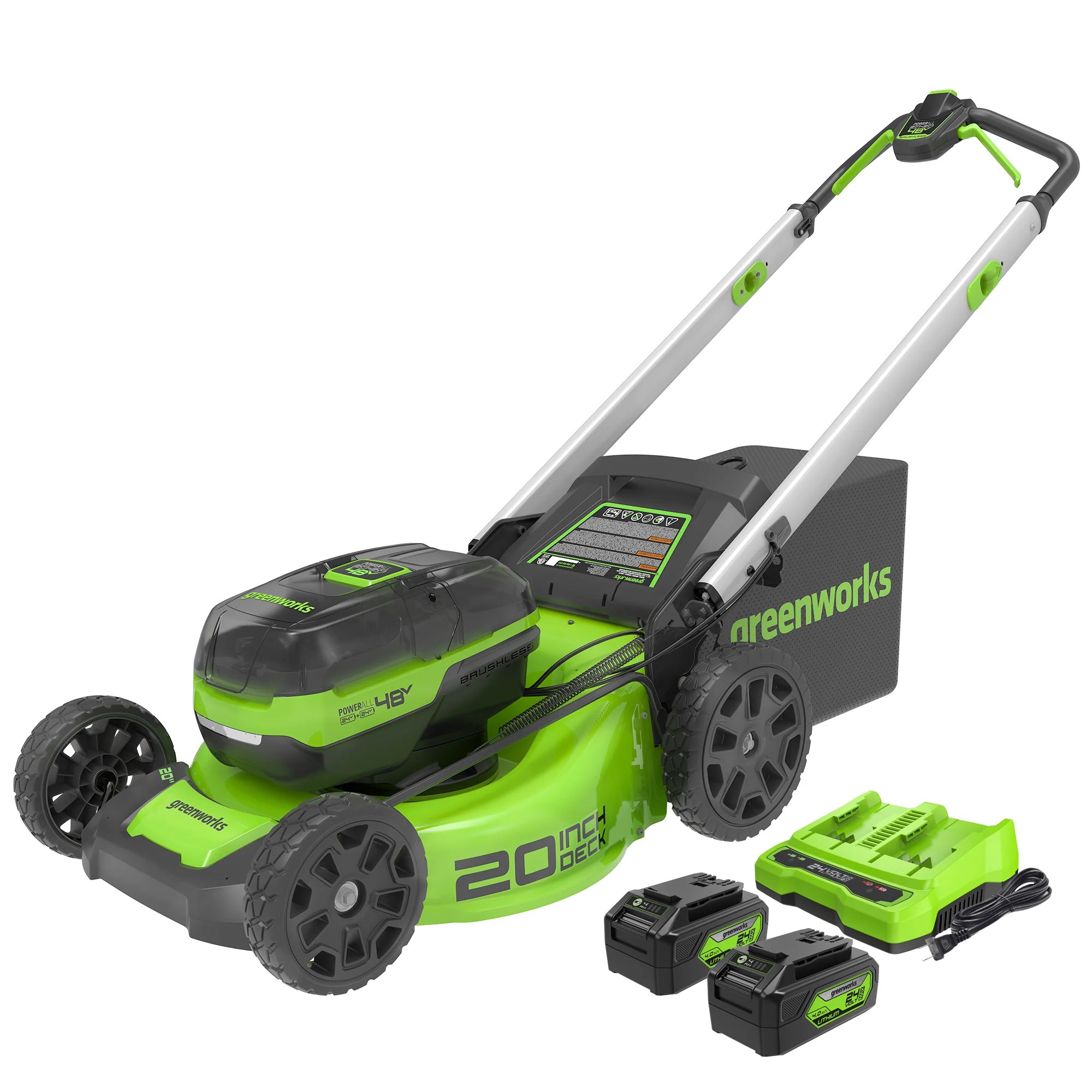 48V (2x24V) 20 Cordless Battery Push Mower w/ (2) 4.0Ah USB Batteries & Charger