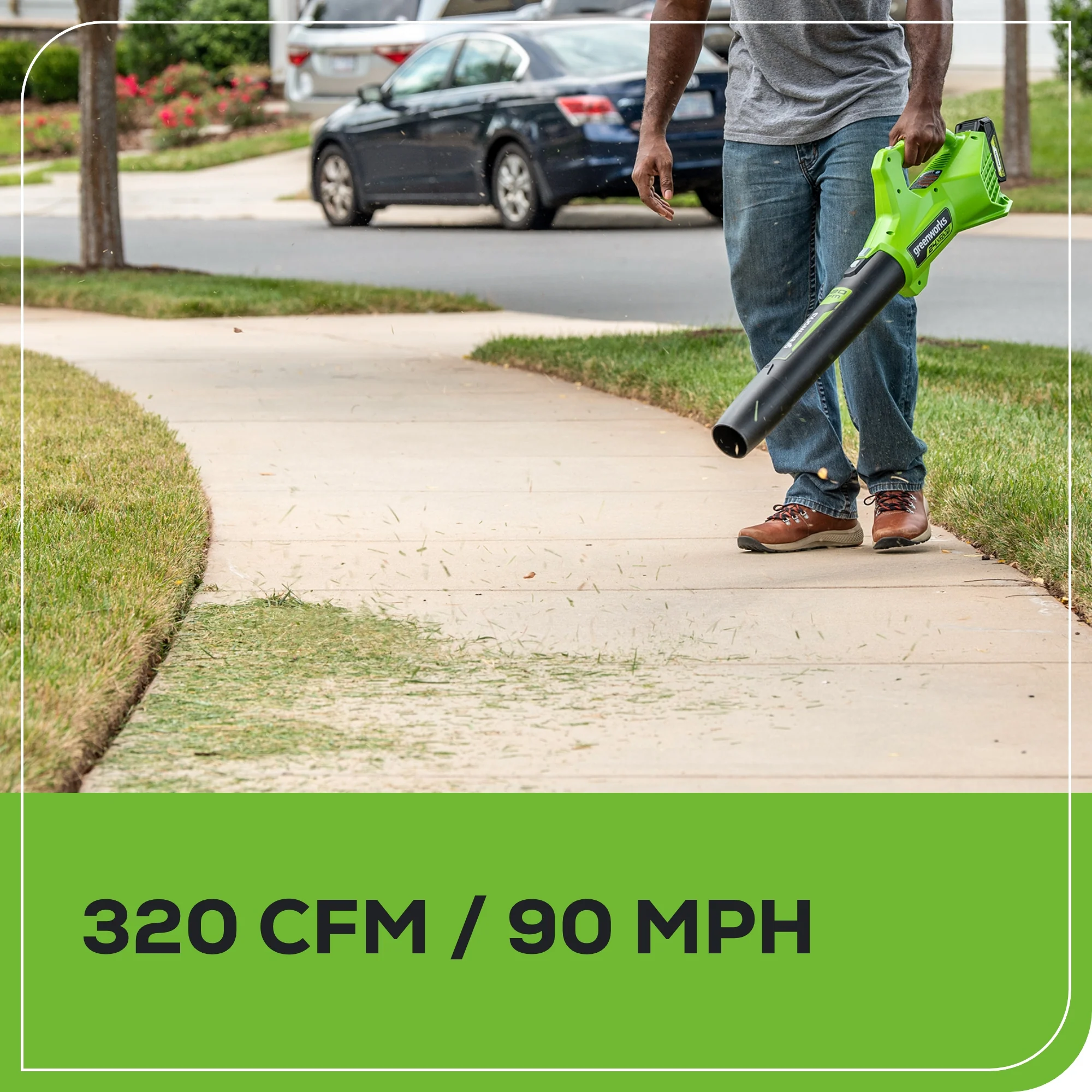48V (2x24V) 17 Push Cordless Lawn Mower, 320CFM Leaf Blower & 12 String Trimmer Combo Kit w/ (2) 4.0 Ah USB Batteries