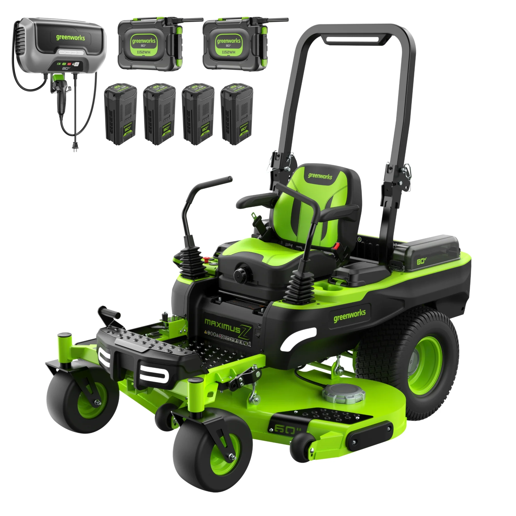 80V 60 MaximusZ Zero Turn Lawn Mower w/ (4) 8Ah Batteries, (2) 16Ah Batteries & 1.5kW Wall Charger