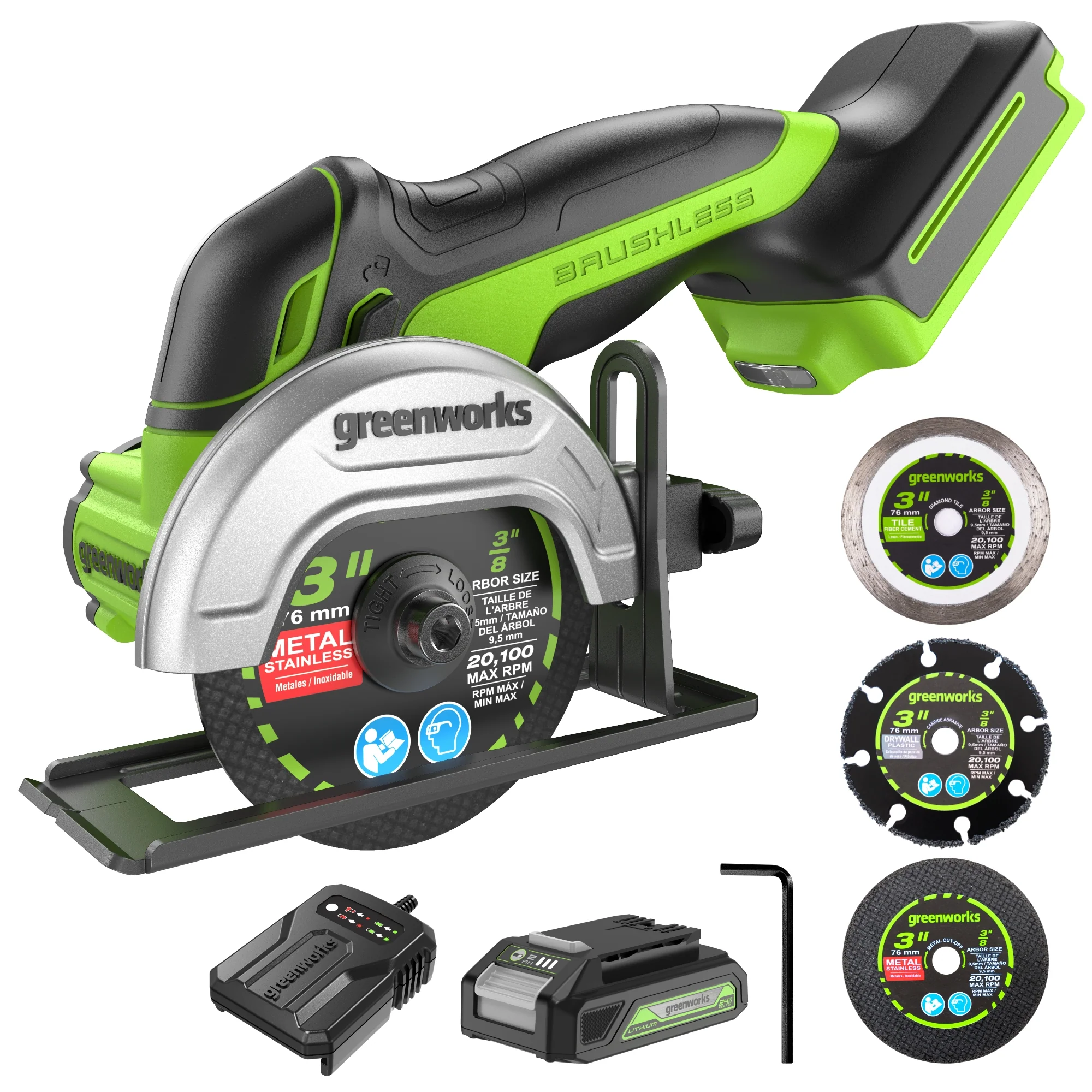 24V Cut-Off Saw w/ 3 Cut-Off Wheels w/ 2.0Ah Battery & Charger