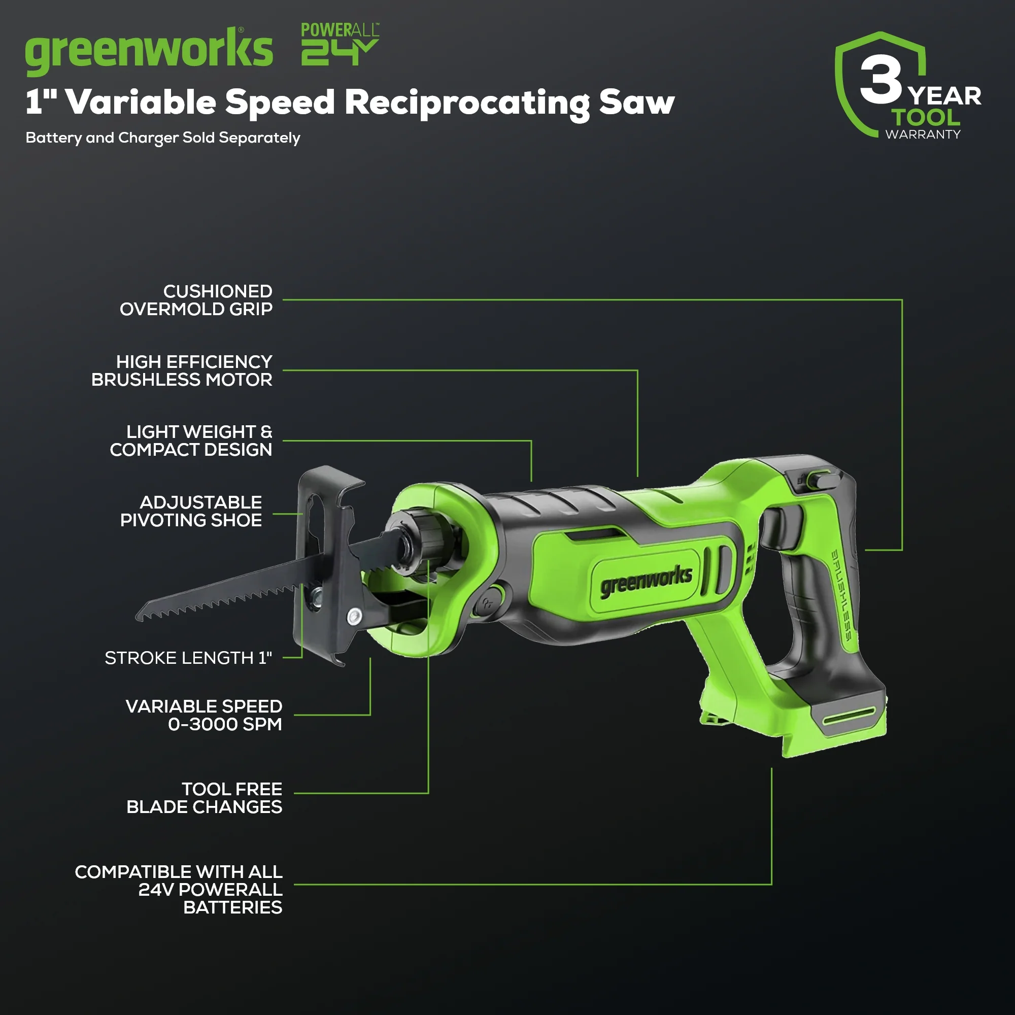 24V 6 Reciprocating Saw (Tool Only)