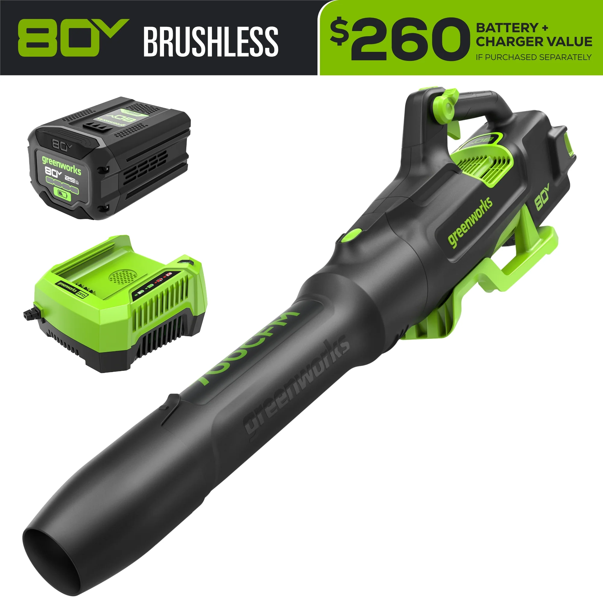 80V 700CFM Cordless Battery Blower w/ 2.5Ah Battery & Charger