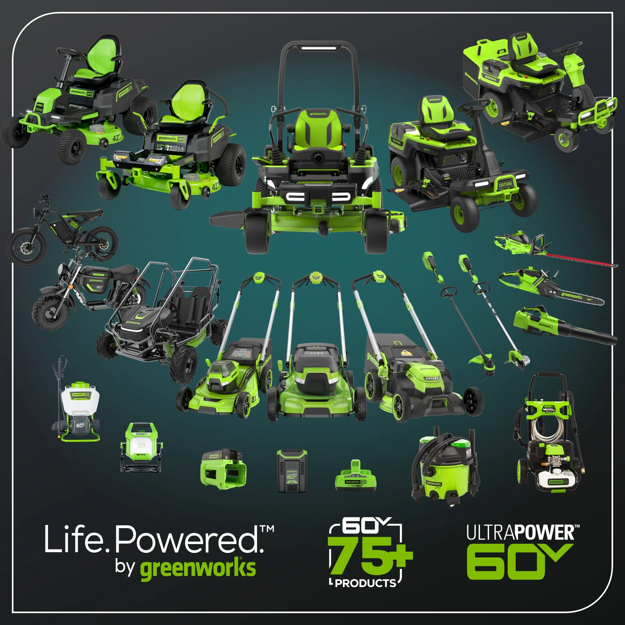 60V 30” CrossoverT Riding Lawn Tractor with (2) 8.0 Ah, (2) 4.0 Ah Batteries & 600-Watt Charger