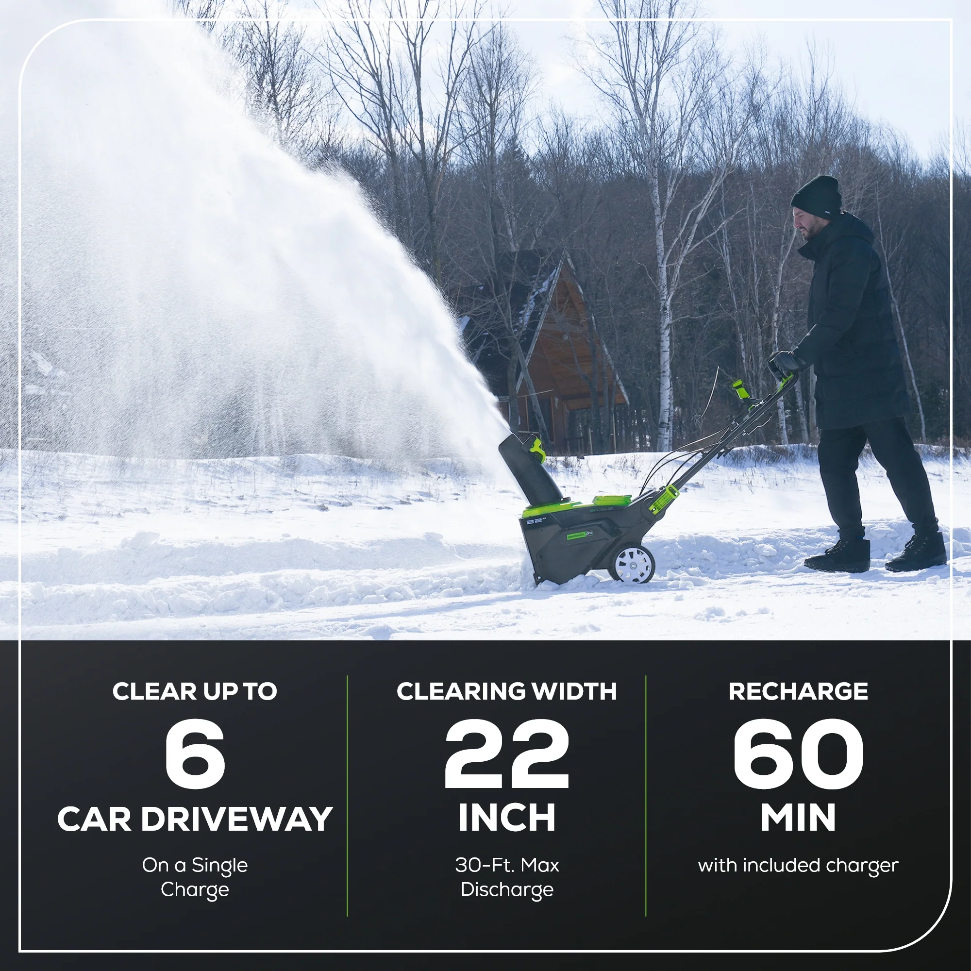 80V 22 Cordless Battery Single-Stage Snow Blower w/ 4.0 Ah Battery & Charger