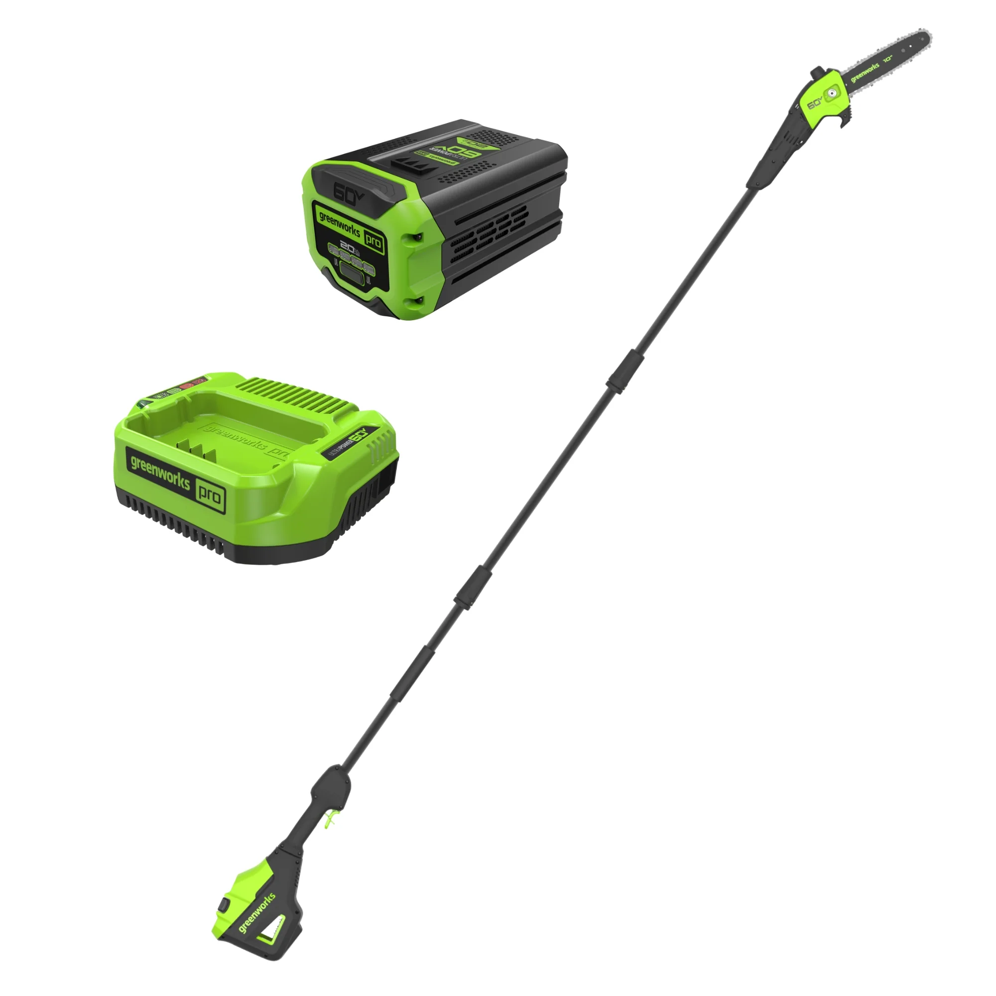 60V 10 Cordless Battery Pole Saw- Black Shaft w/ 2.0 Ah Battery & Charger