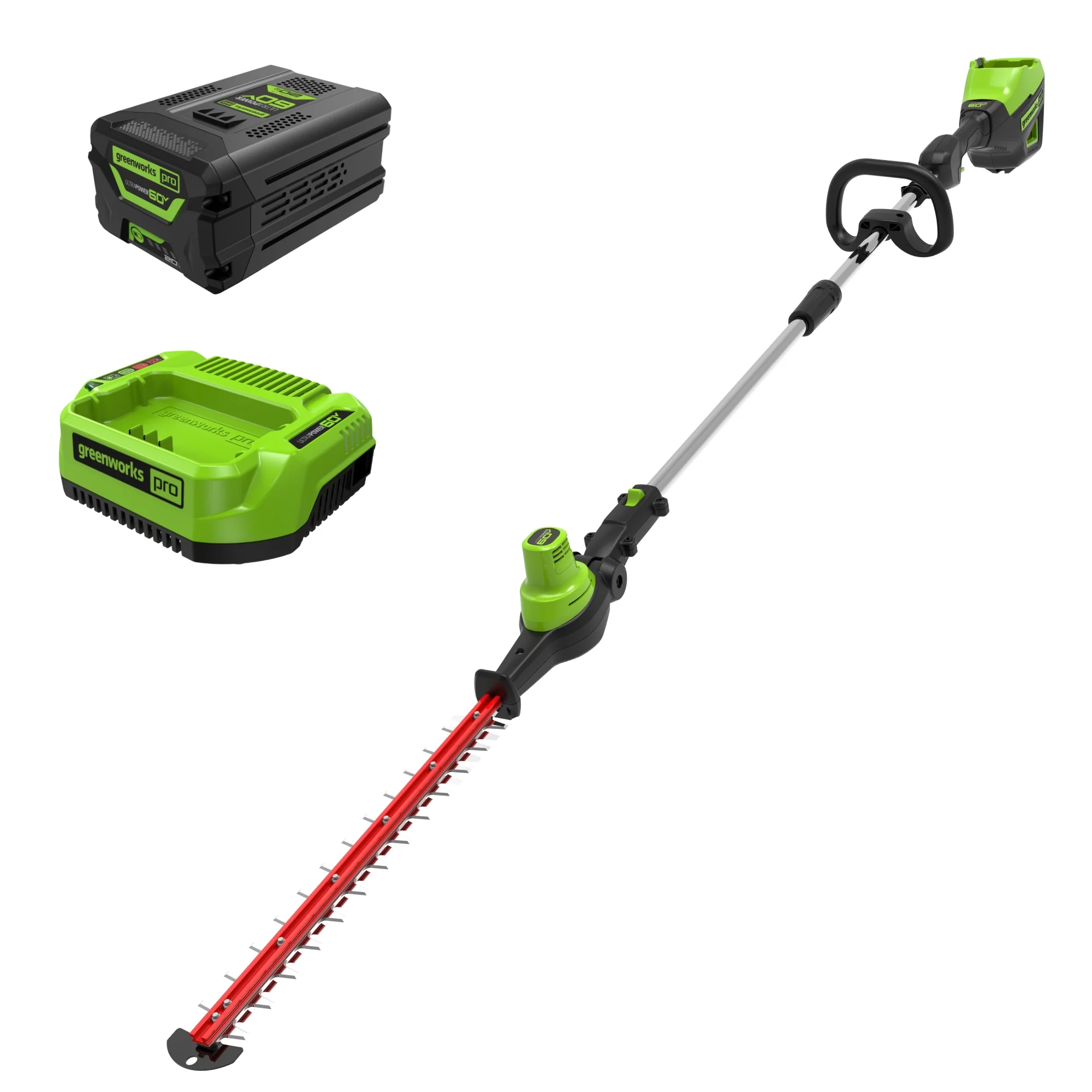 60V 20 7-Position Cordless Battery Pole Hedge Trimmer w/ 2.0 Ah Battery & Charger