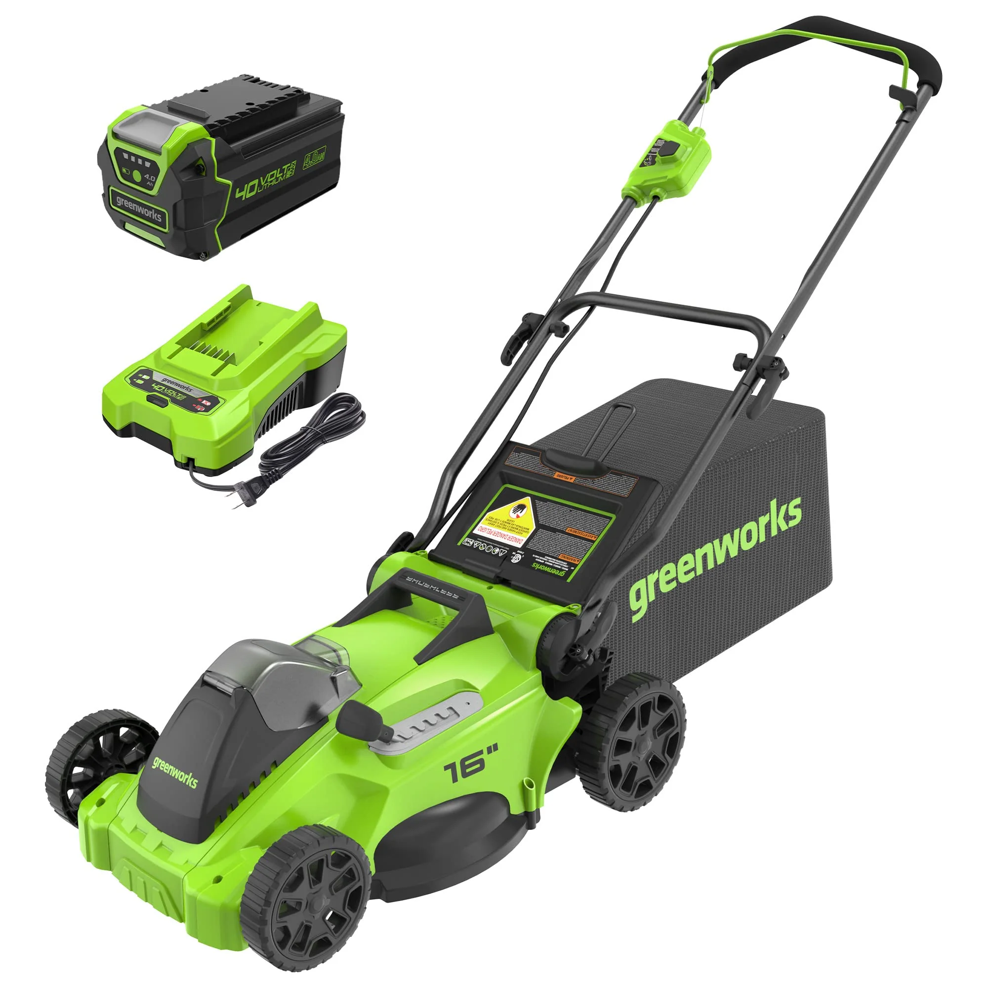 40V 16 Cordless Battery Brushless Push Lawn Mower w/ 4.0Ah Battery & Charger