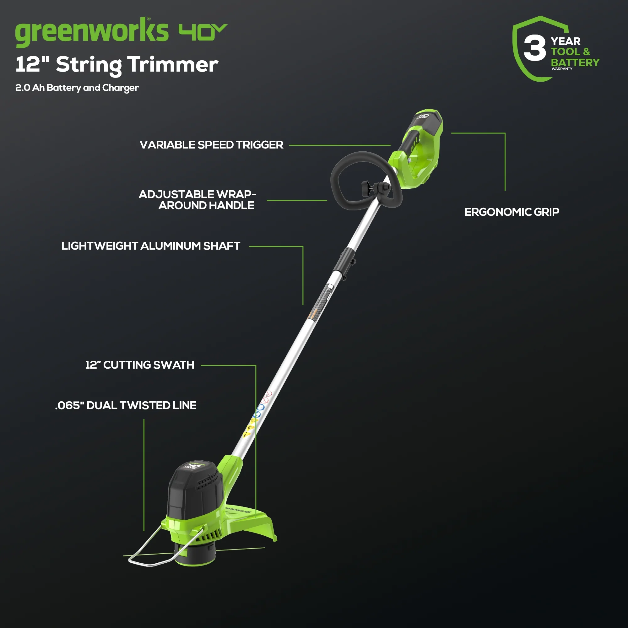 40V 12 Cordless String Trimmer and Leaf Blower Combo w/ 2.0Ah Battery