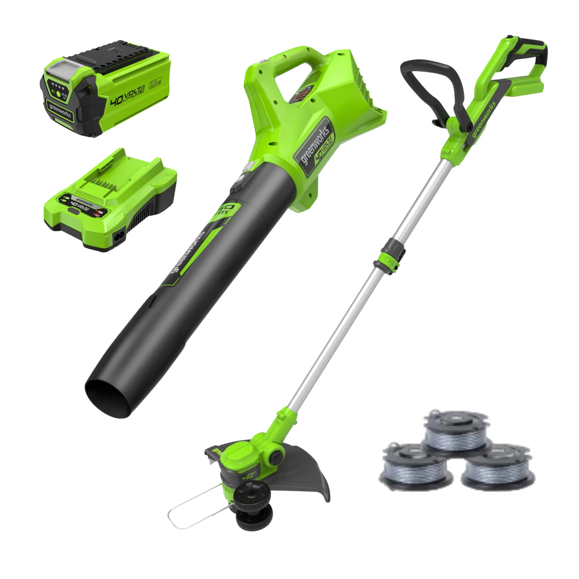 40V 13 Gen 2 String Trimmer & 350 CFM Cordless Battery Leaf Blower Combo Kit w/ (3).065 Spools,(1)2.0 Ah Battery & Charger