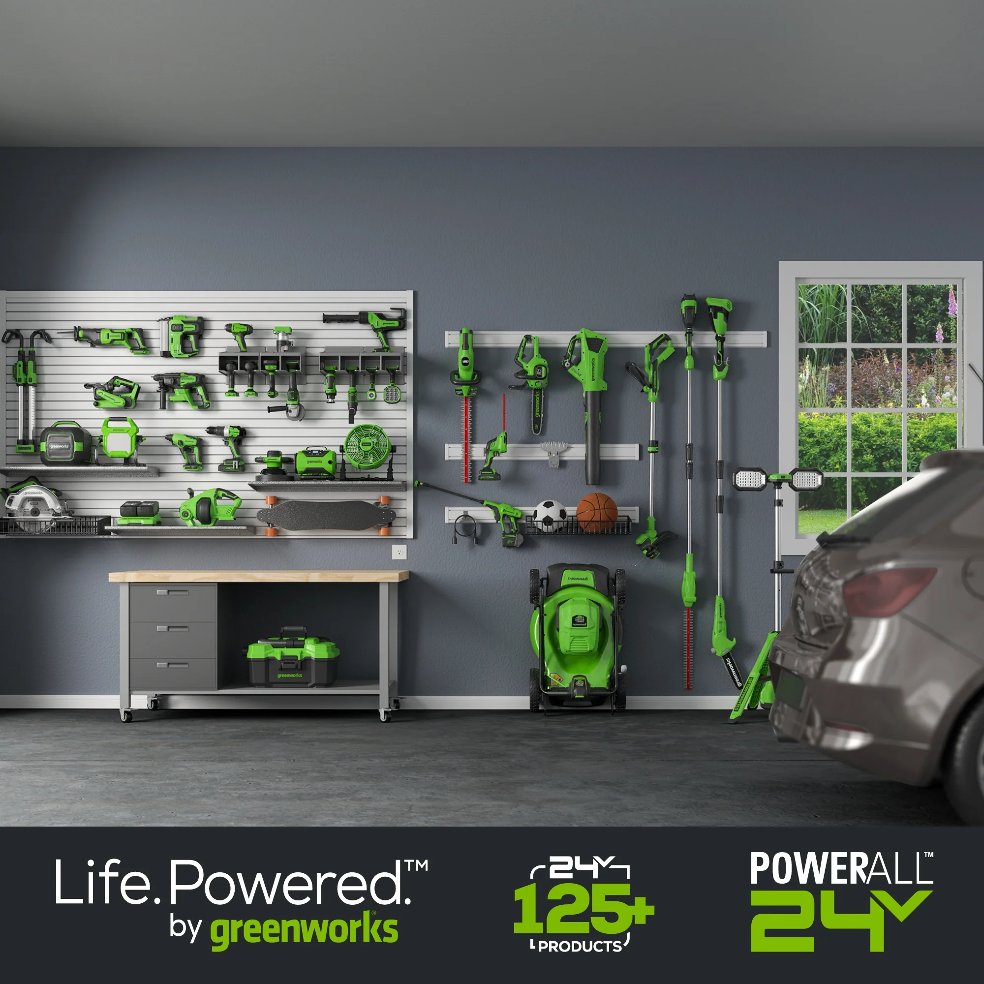 48V (2x24V) 17 Push Cordless Lawn Mower, 320CFM Leaf Blower & 12 String Trimmer Combo Kit w/ (2) 4.0 Ah USB Batteries