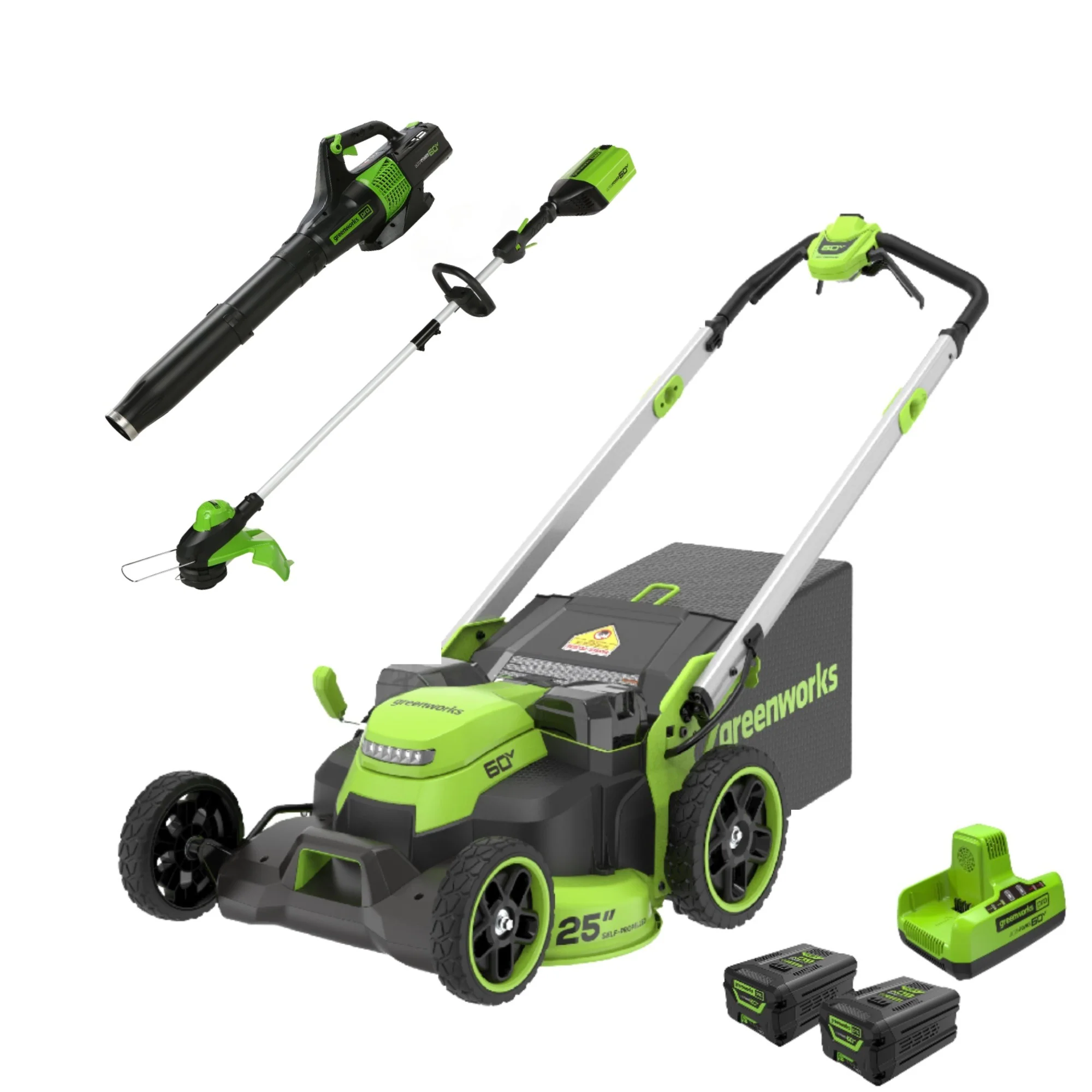 60V 25 Cordless Battery Self-Propelled Mower Combo Kit w/ String Trimmer and Blower