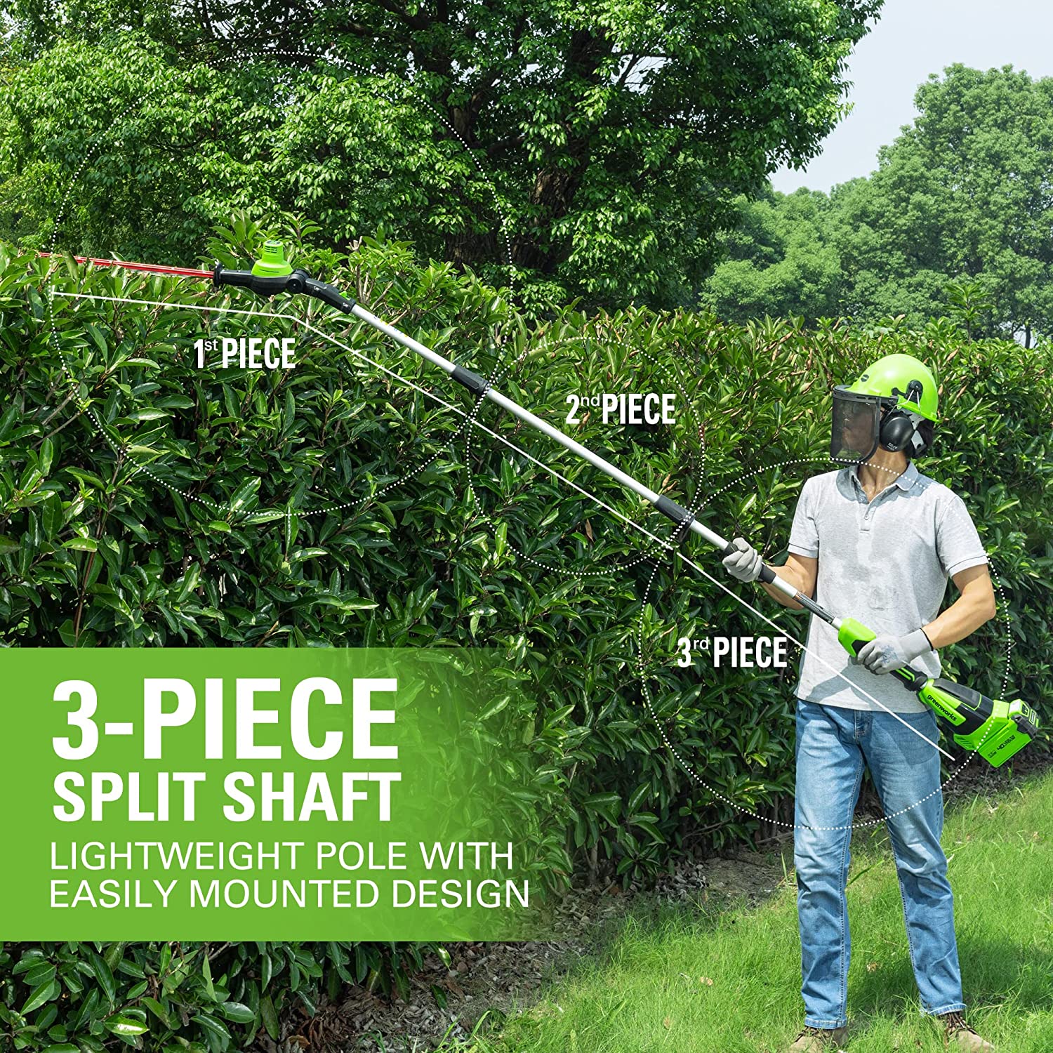 40V 10 Cordless Battery Pole Saw & Hedge Trimmer Attachment w/ 2.5 Ah Battery & Charger