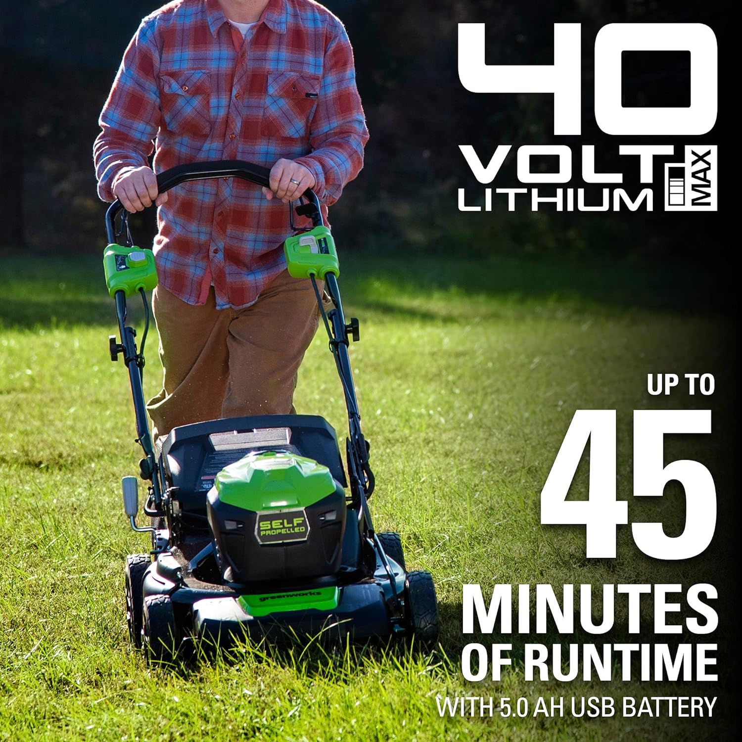 40V 21 Cordless Battery Self-Propelled Lawn Mower w/ 5.0Ah USB Battery & Charger
