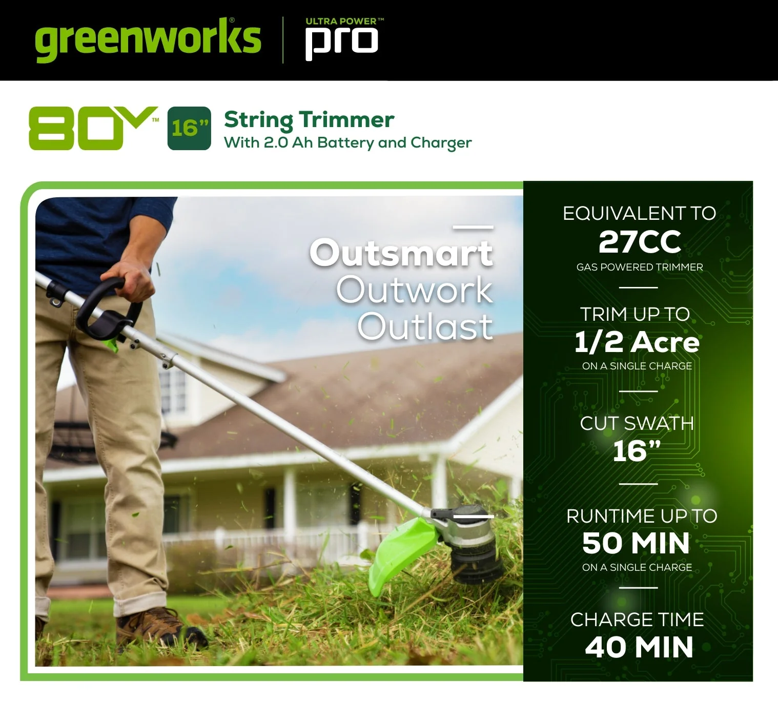 80V 16 Cordless Battery String Trimmer, 730 CFM Blower & 26 Hedge Trimmer Combo Kit w/ 2.0 Ah Battery & Charger