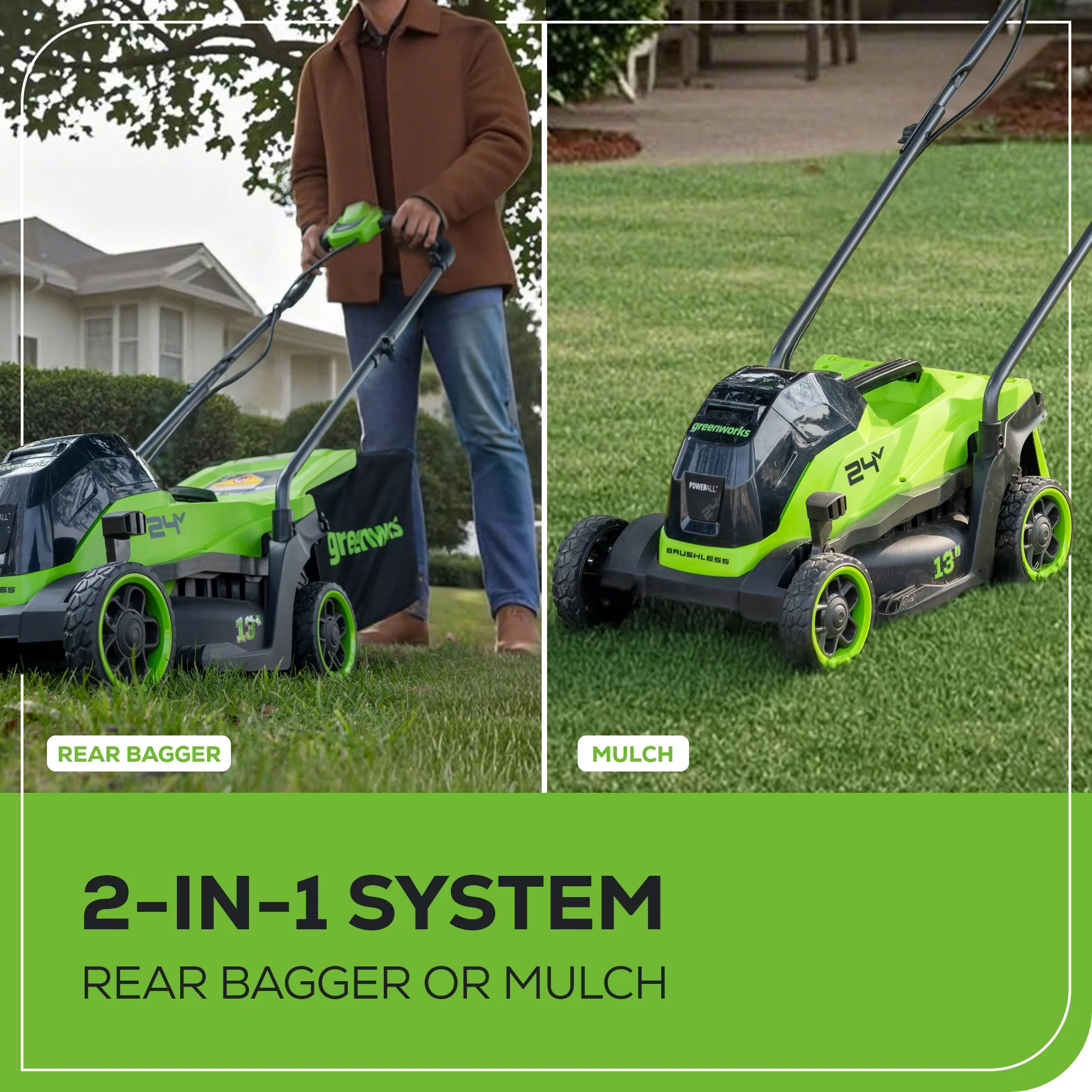 24V 13 Cordless Battery Brushless Push Lawn Mower w/ 4.0Ah Battery & Charger