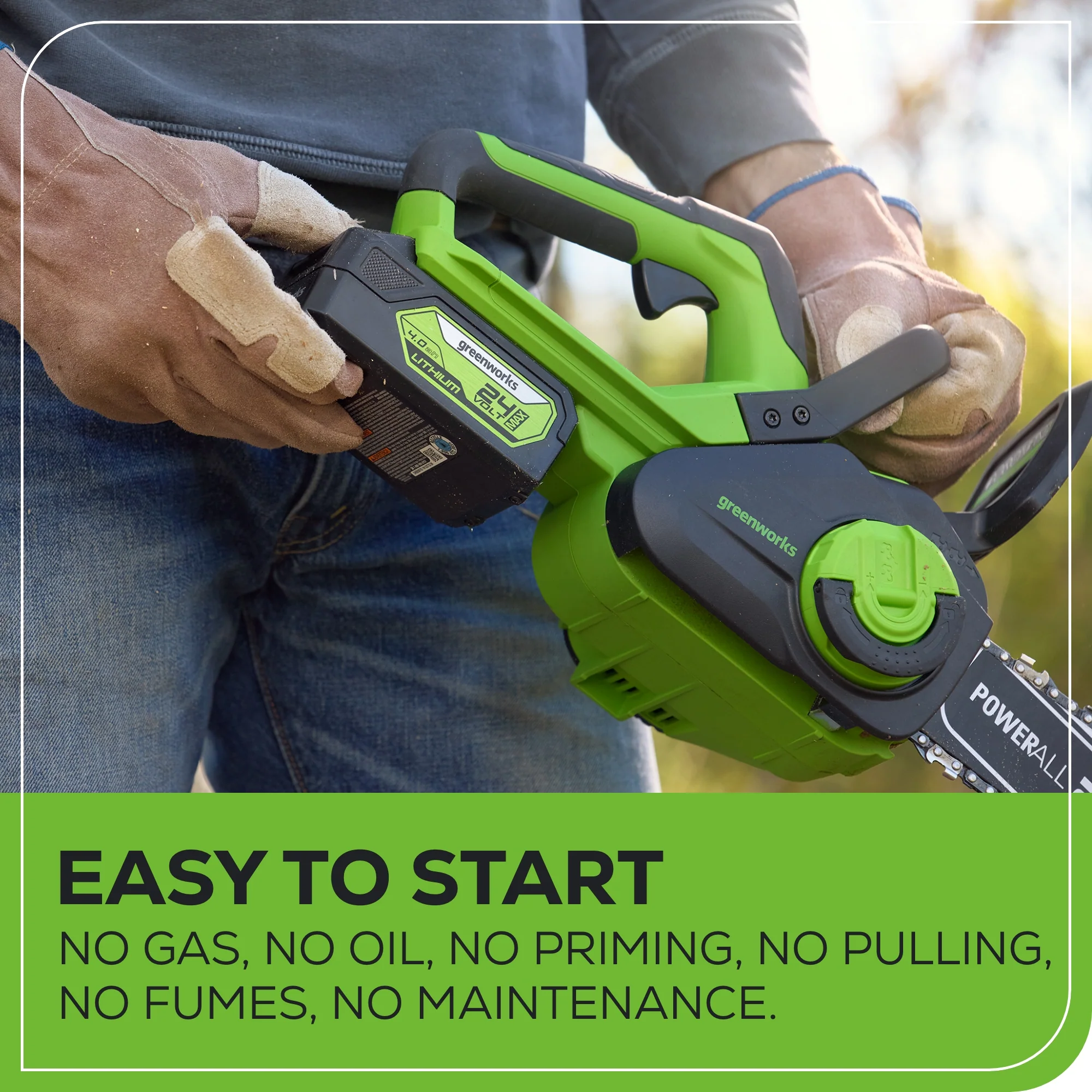 24V 12 Cordless Battery Chainsaw w/ 4.0Ah USB Battery & Charger