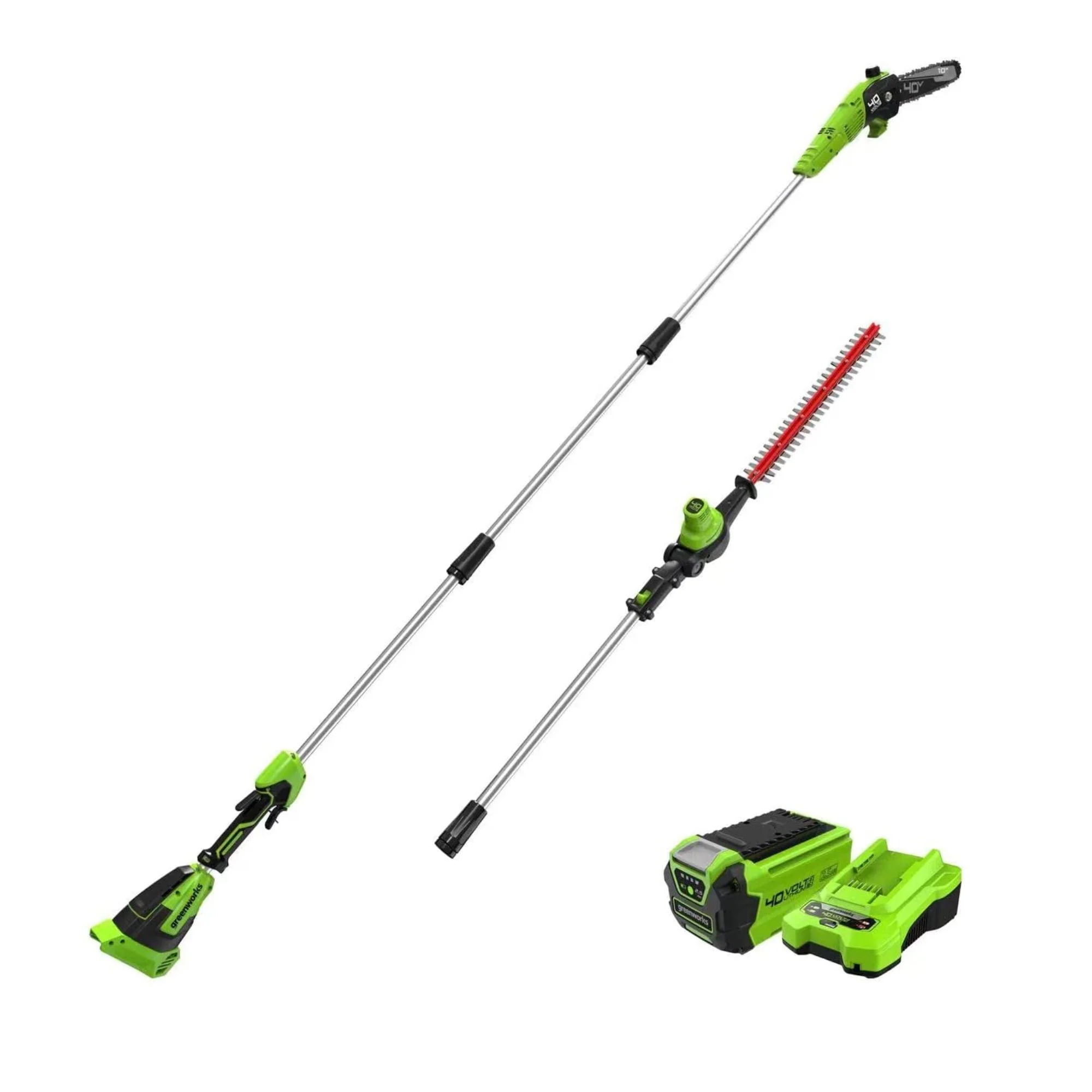 40V 10 Cordless Battery Pole Saw & Hedge Trimmer Attachment w/ 2.5 Ah Battery & Charger