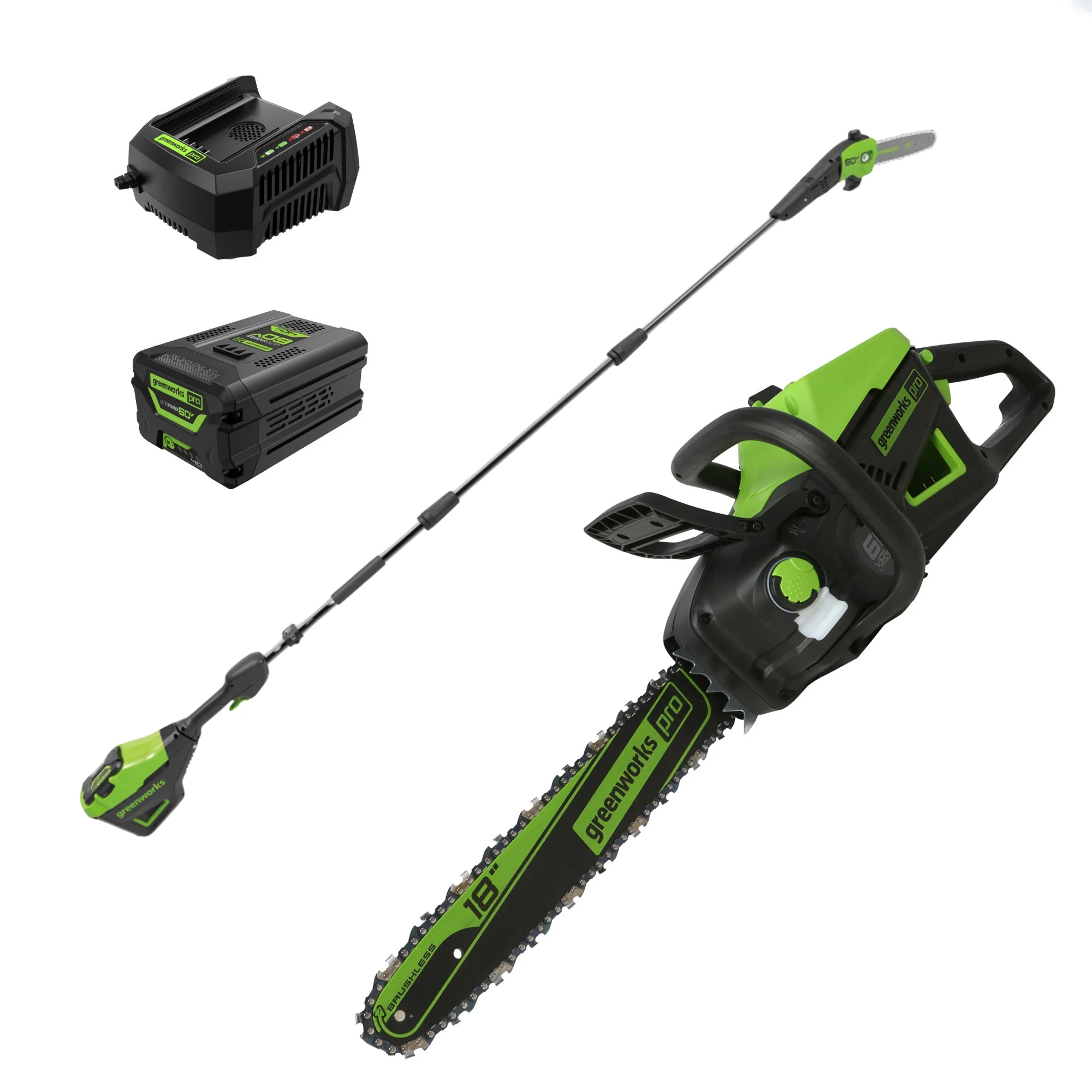 60V 18 Cordless Battery 2.0kW Chainsaw & 10 Pole Saw Combo Kit w/ 4.0Ah Battery & Charger
