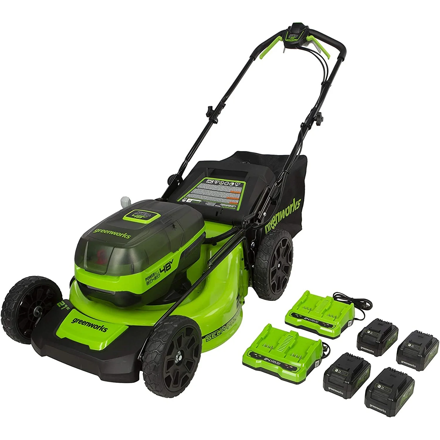 48V (2x24V) 21 Cordless Battery Self-Propelled Lawn Mower w/ (4) 4.0Ah Batteries & (2) Dual Port Chargers