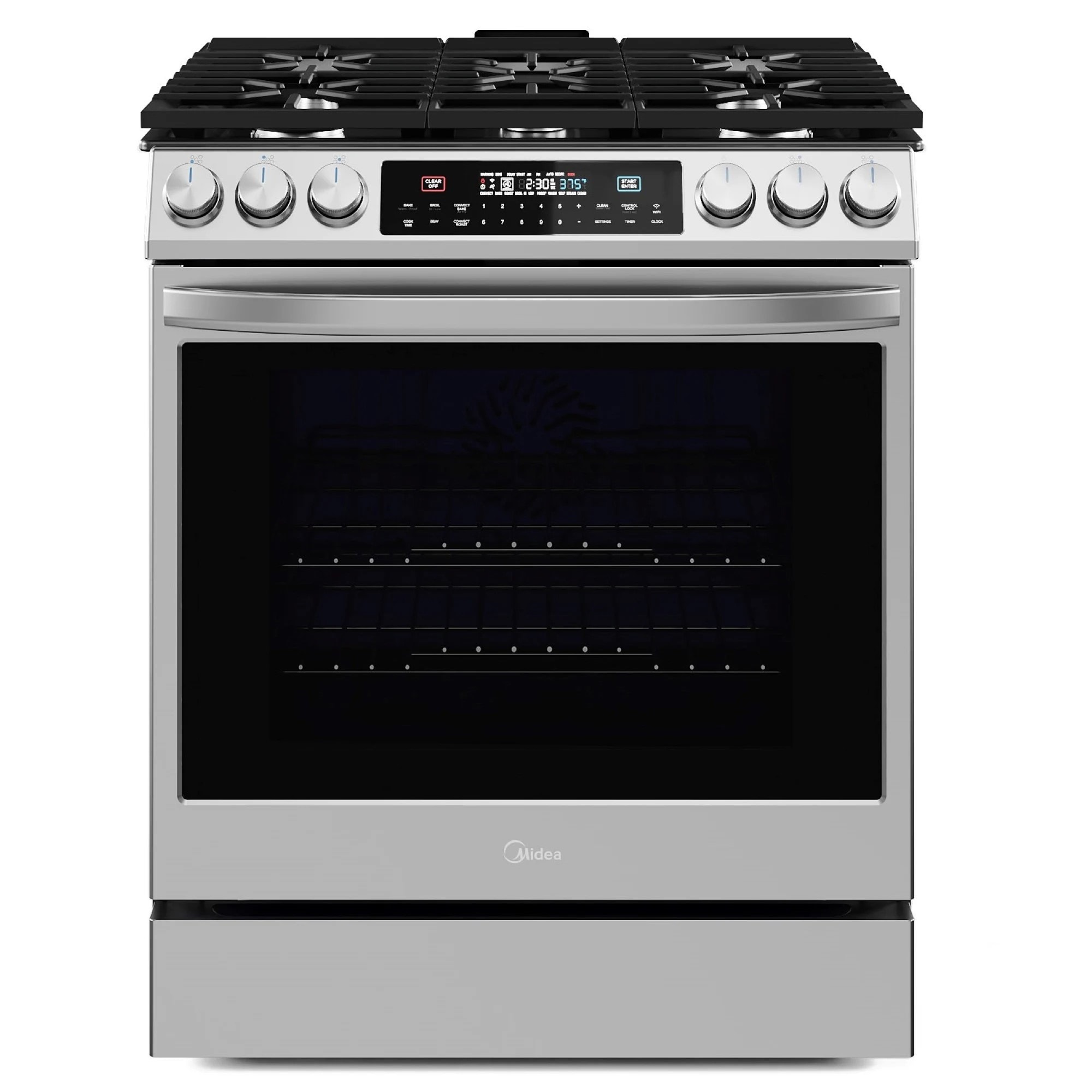 Midea 30-in 5 burners 6.1-cu ft Air Fry Slide-In Natural Gas Range ( Stainless steel )