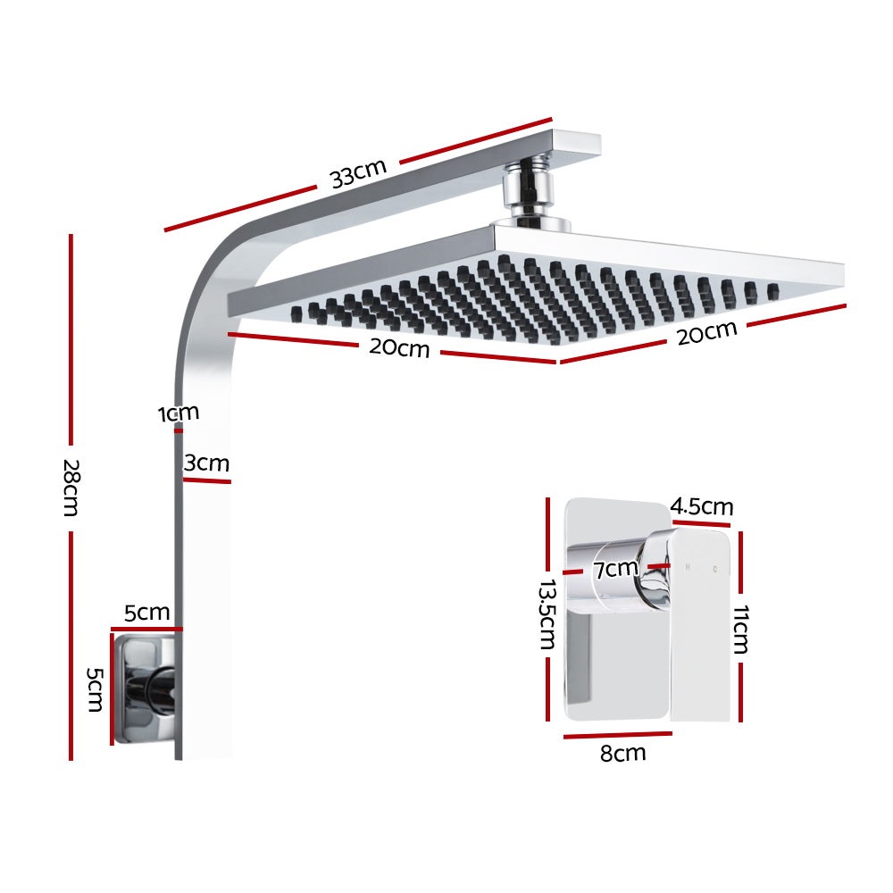Cefito WELS 8'' Rain Shower Head Mixer Square High Pressure Wall Arm DIY Chrome