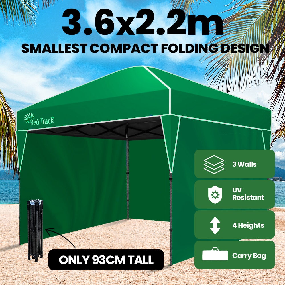 RED TRACK 3.6x2.2m Ultra Compact Folding Gazebo, Walls, Carry bag, Portable Outdoor Popup Marquee for Camping Beach, Green