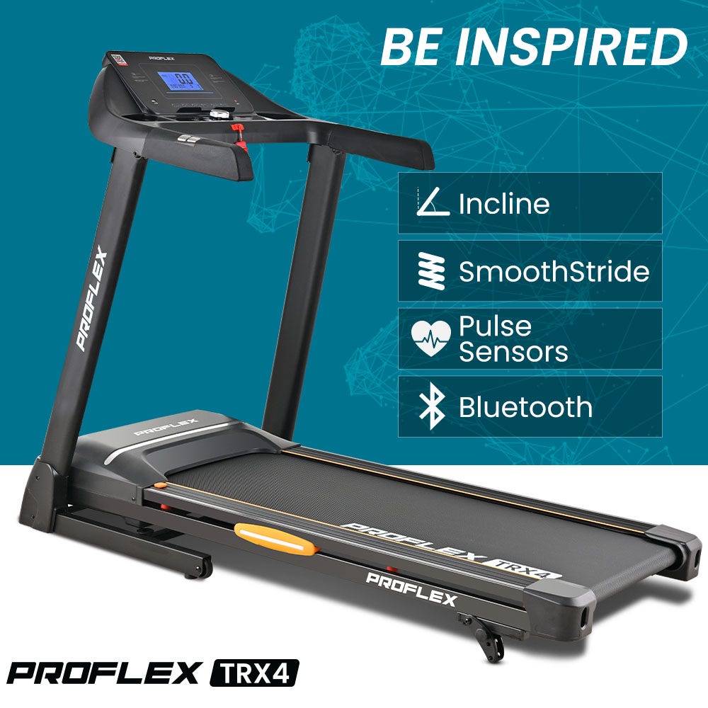 PROFLEX TRX4 Electric Treadmill, Medium Size, Foldable, Suspension, Bluetooth, USB/MP3, Pulse Sensors, Fitness Tracker