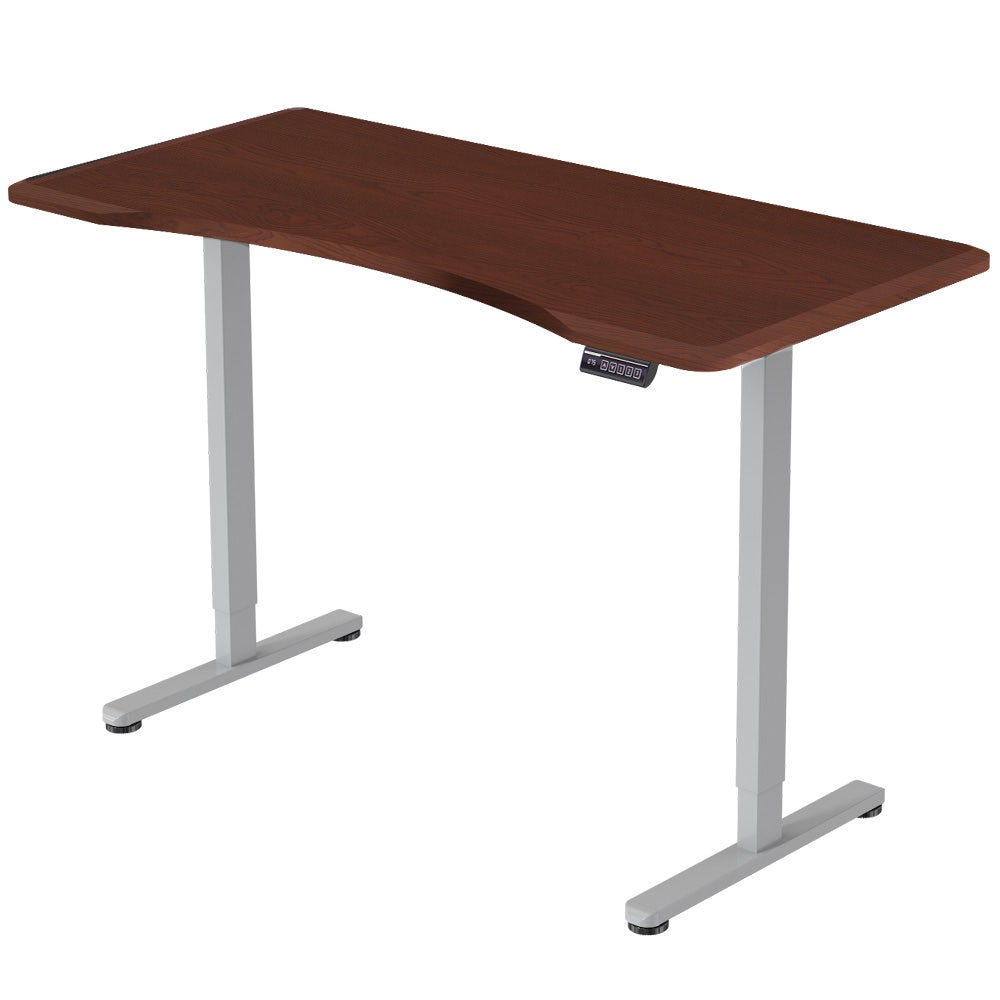 FORTIA Sit To Stand Up Standing Desk, 160x75cm, 72-118cm Electric Height Adjustable, Ergonomically Curved Edge, 50kg Rated, Walnut Style/Silver Frame