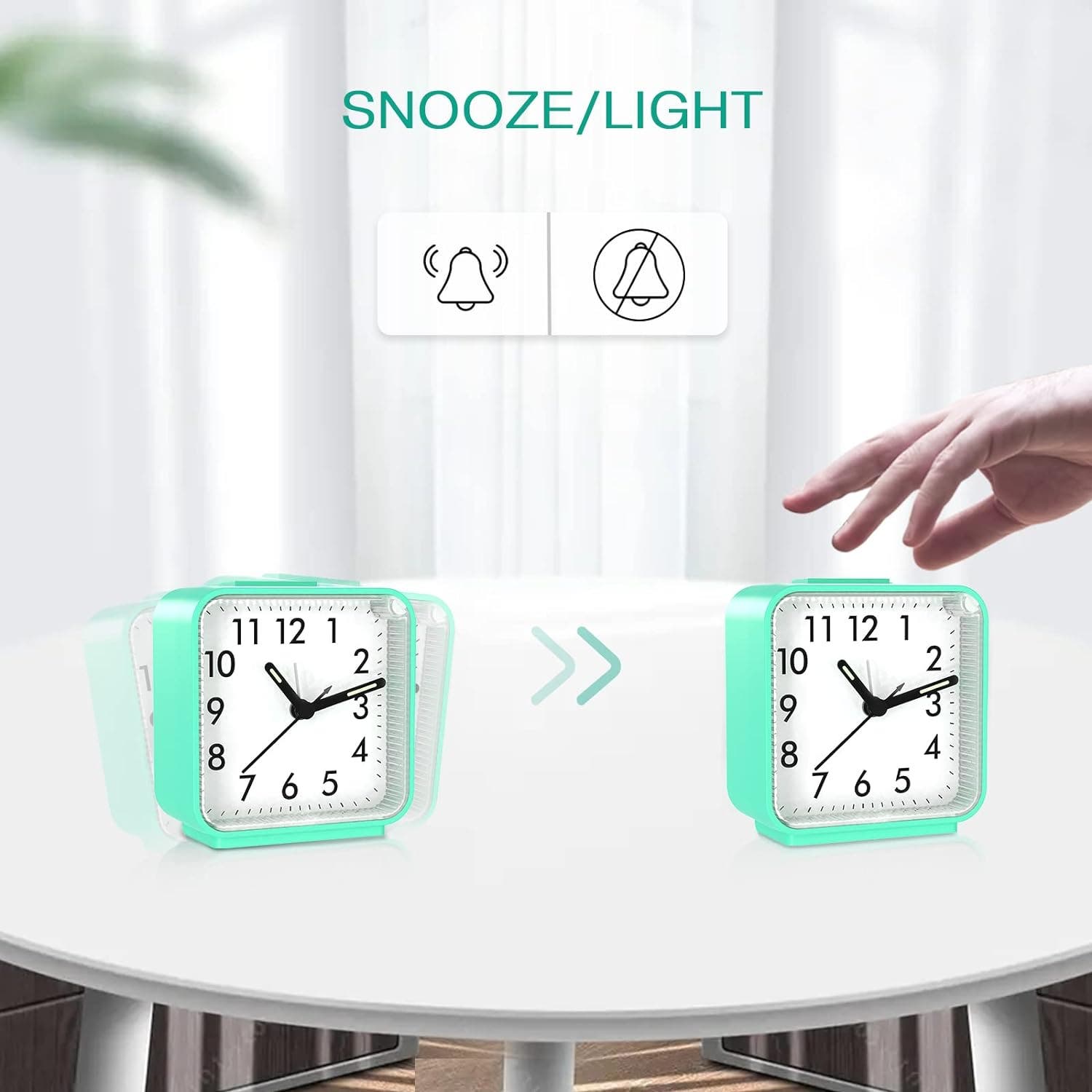 Carla Home Vikus Non-ticking Silent Small Battery Operated Analogue Alarm Clock - Light Green