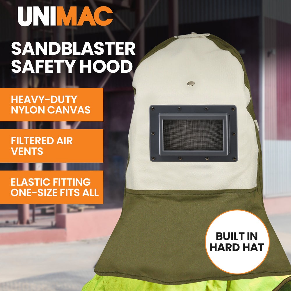 UNIMAC Sandblasting Safety Hood, Built-in Hard Hat, Abrasive Sand Blasting PPE Equipment