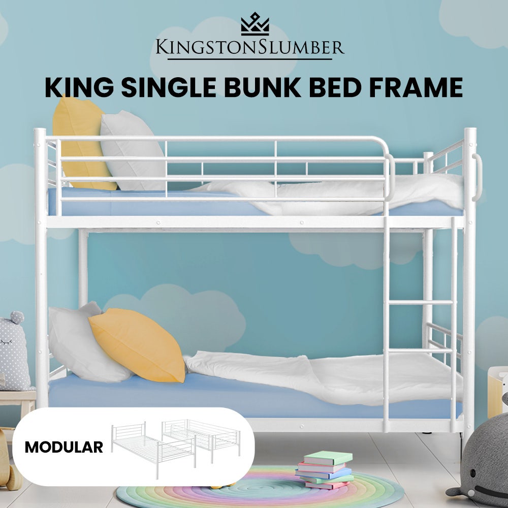 KINGSTON SLUMBER 2in1 King Single Metal Bunk Bed Frame, with Modular Design, Matte White