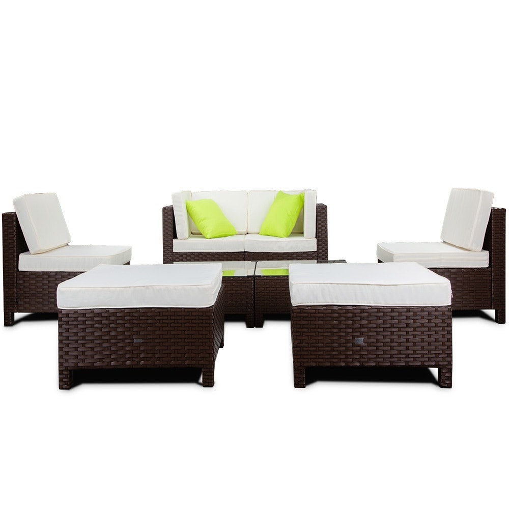 LONDON RATTAN Modular Sofa Outdoor Lounge Set 8pc Wicker Brown Cream