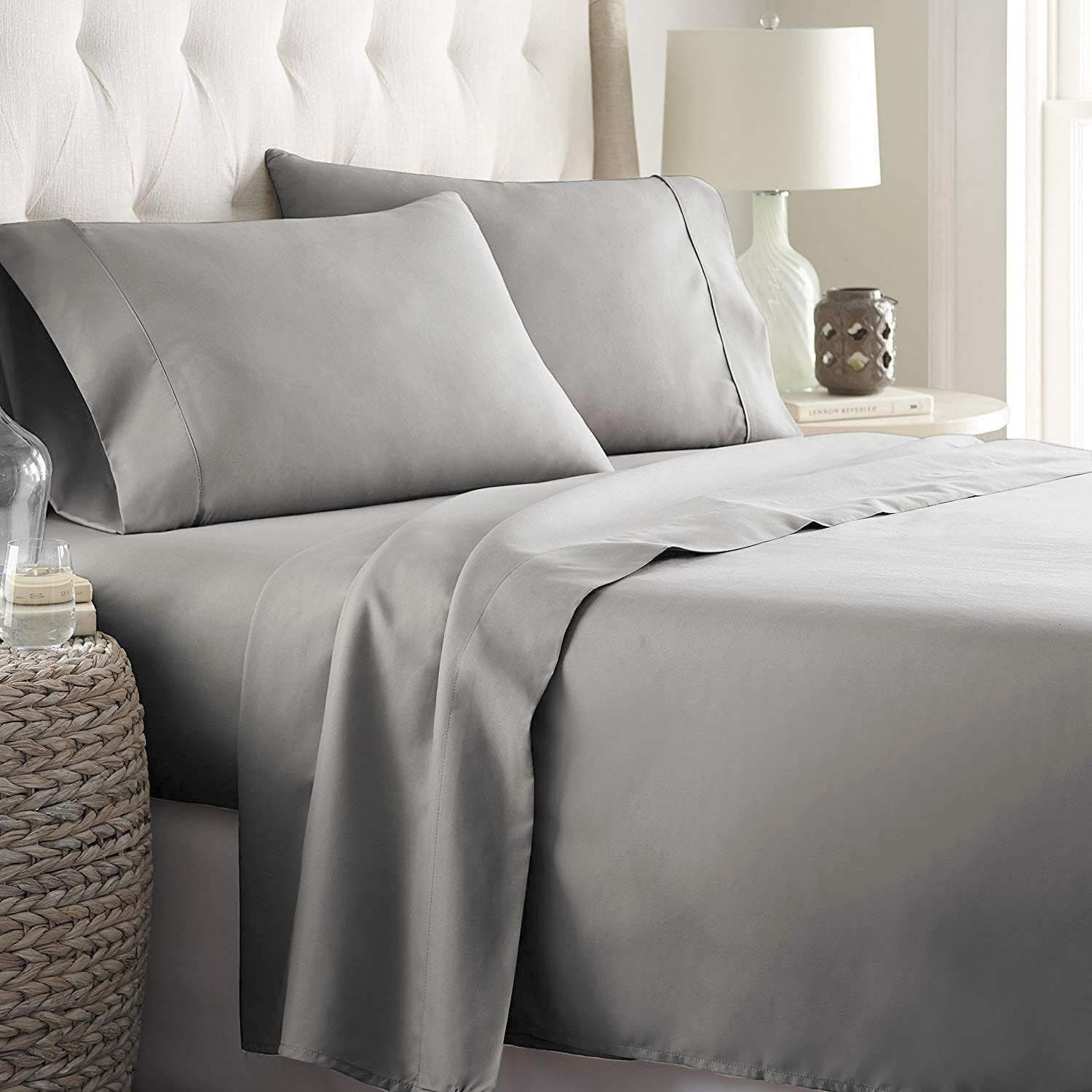 Carla Home Vikus 2000TC 4Pc Ultra-Soft Queen Flat Fitted Sheet Set - Silver Grey