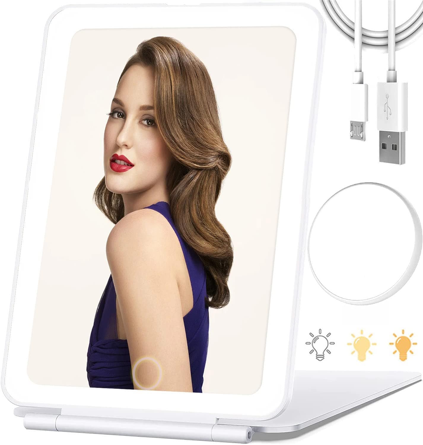 Carla Home Vikus 1000mAh 3-Colour 10x USB Powered Folding Portable Magnifying Makeup Mirror - White
