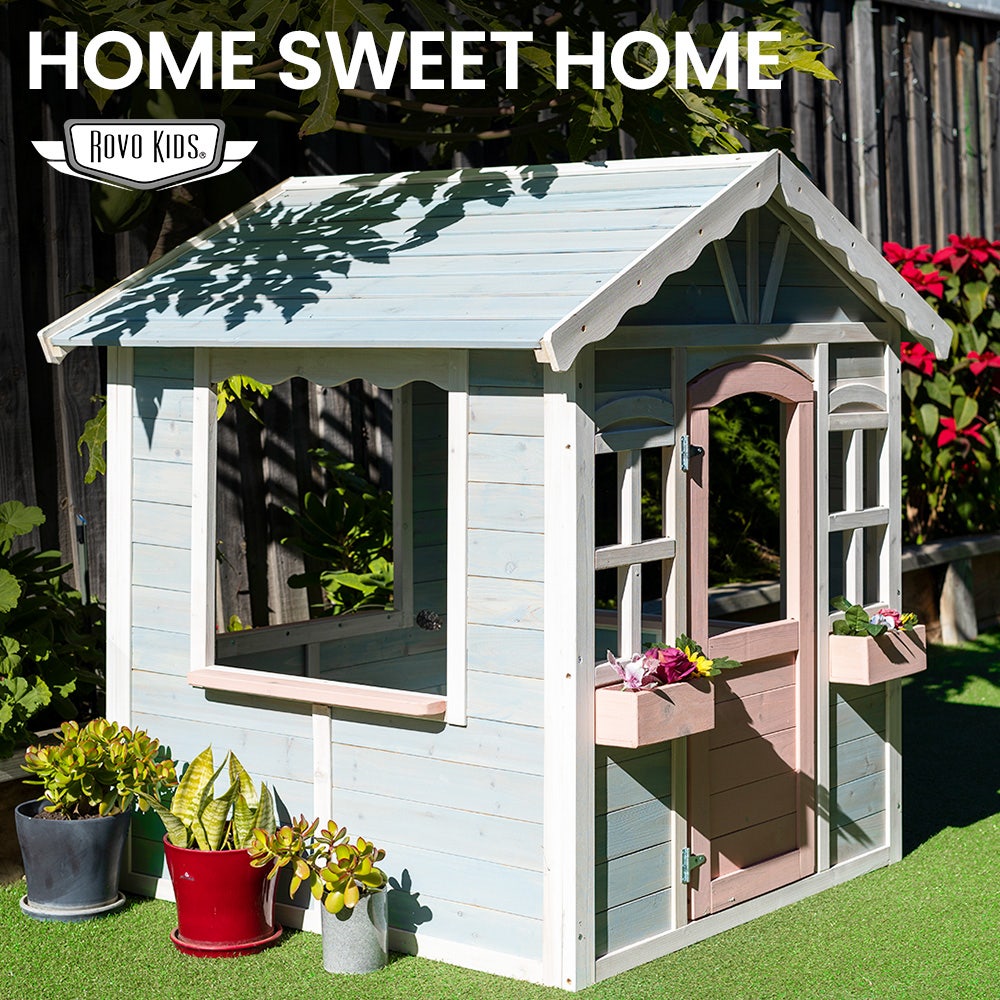 ROVO KIDS Cubby House, Outdoor Wooden DIY Timber Cottage Style Playhouse, for Children