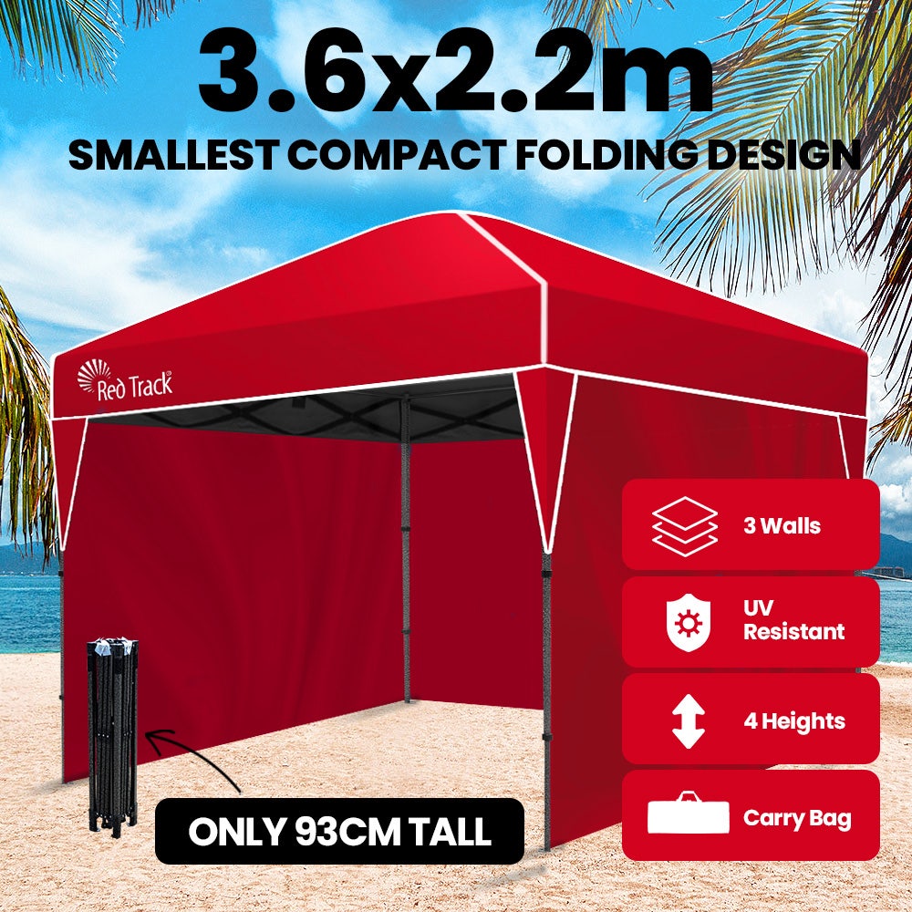 RED TRACK 3.6x2.2m Ultra Compact Folding Gazebo, Walls, Carry bag, Portable Outdoor Popup Marquee for Camping Beach