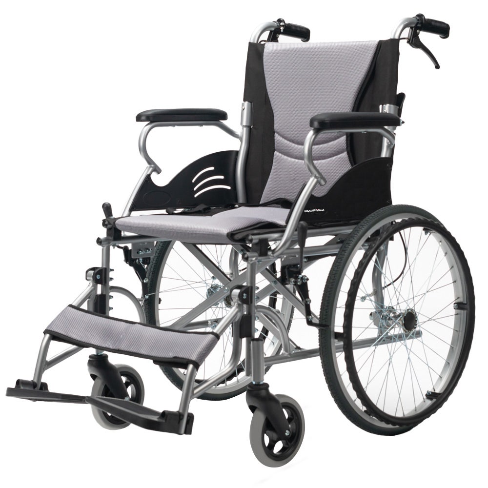 EQUIPMED SmartLine 20" 100kg Capacity Light-Weight Quick-Folding Wheelchair - Grey & Black