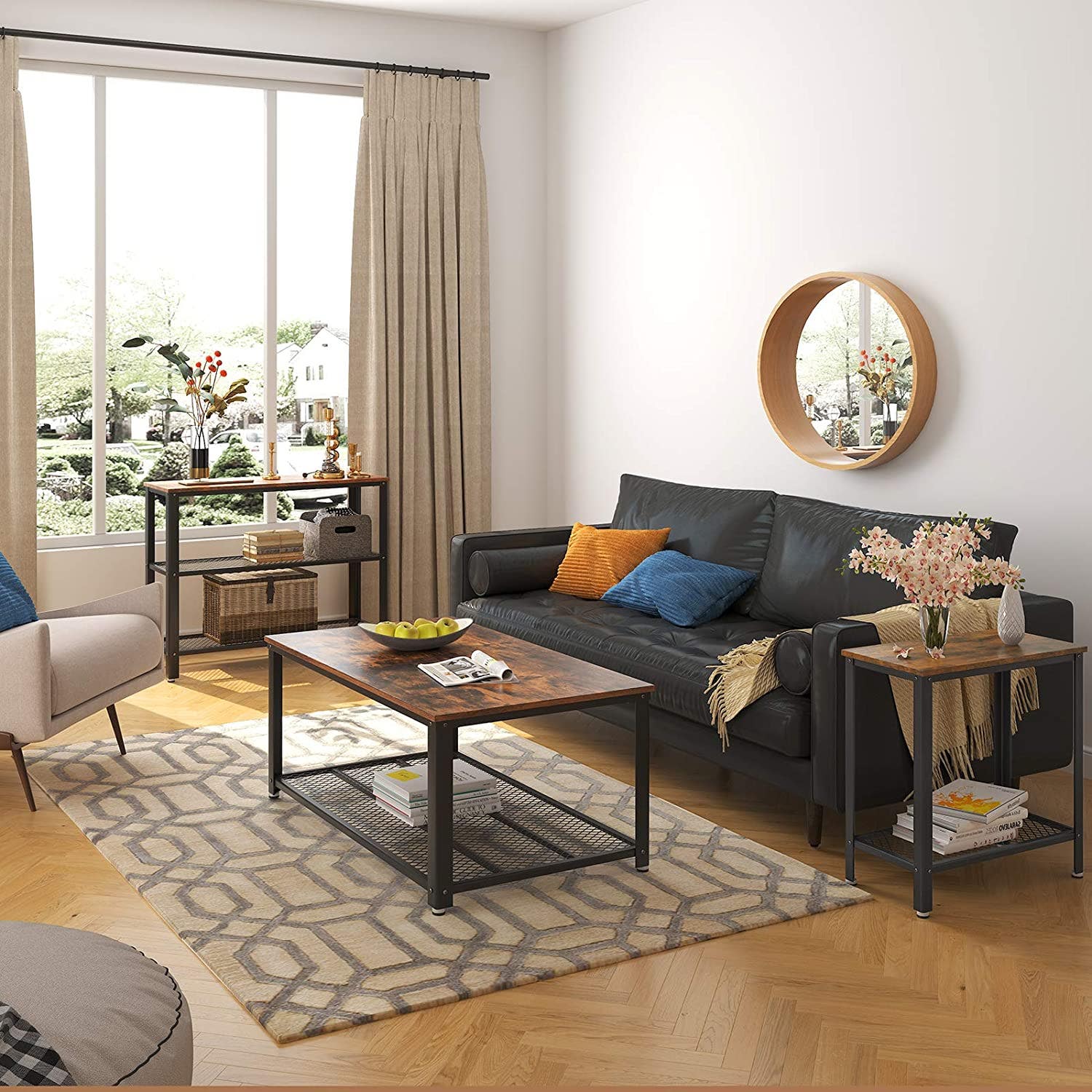 Carla Home Vikus 2-Tier Metal Frame Industrial Design Side Table - Rustic Brown