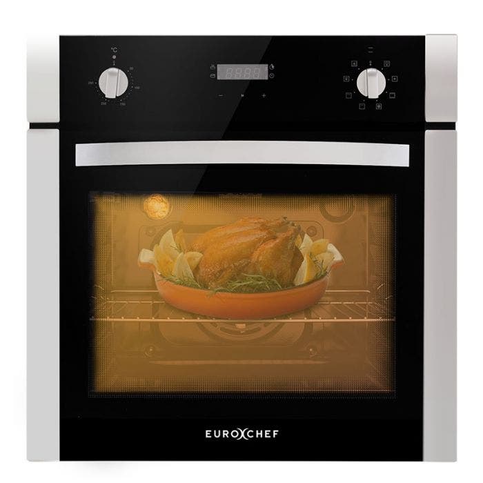 EuroChef 60cm Grill 8 Function Fan Forced 70L Built-in Oven - Stainless Steel