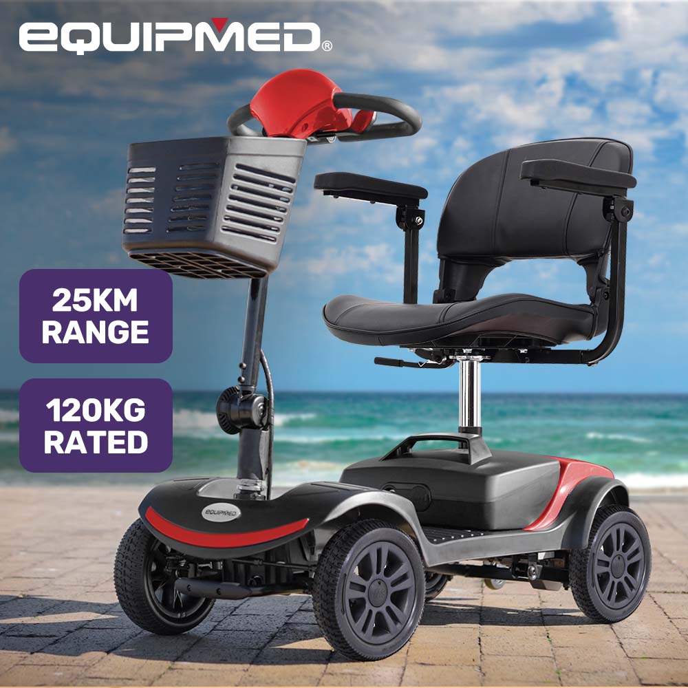 EQUIPMED SmartRider Mid-Sized Compact Electric Mobility Scooter - Black & Red