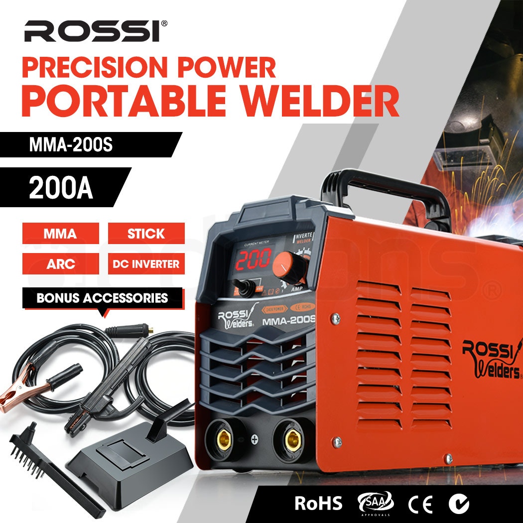 ROSSI 200 Amp Portable Inverter Arc Stick Welder, MMA DC Gas Inverter Welding Machine, 15A Plug