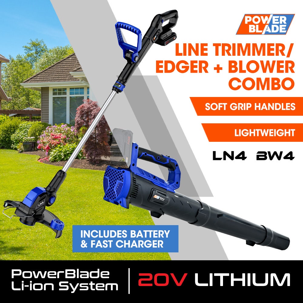 POWERBLADE 20V Leaf Blower & Line Trimmer / Edger Combo, Kit with 4.0Ah Battery & Fast Charger