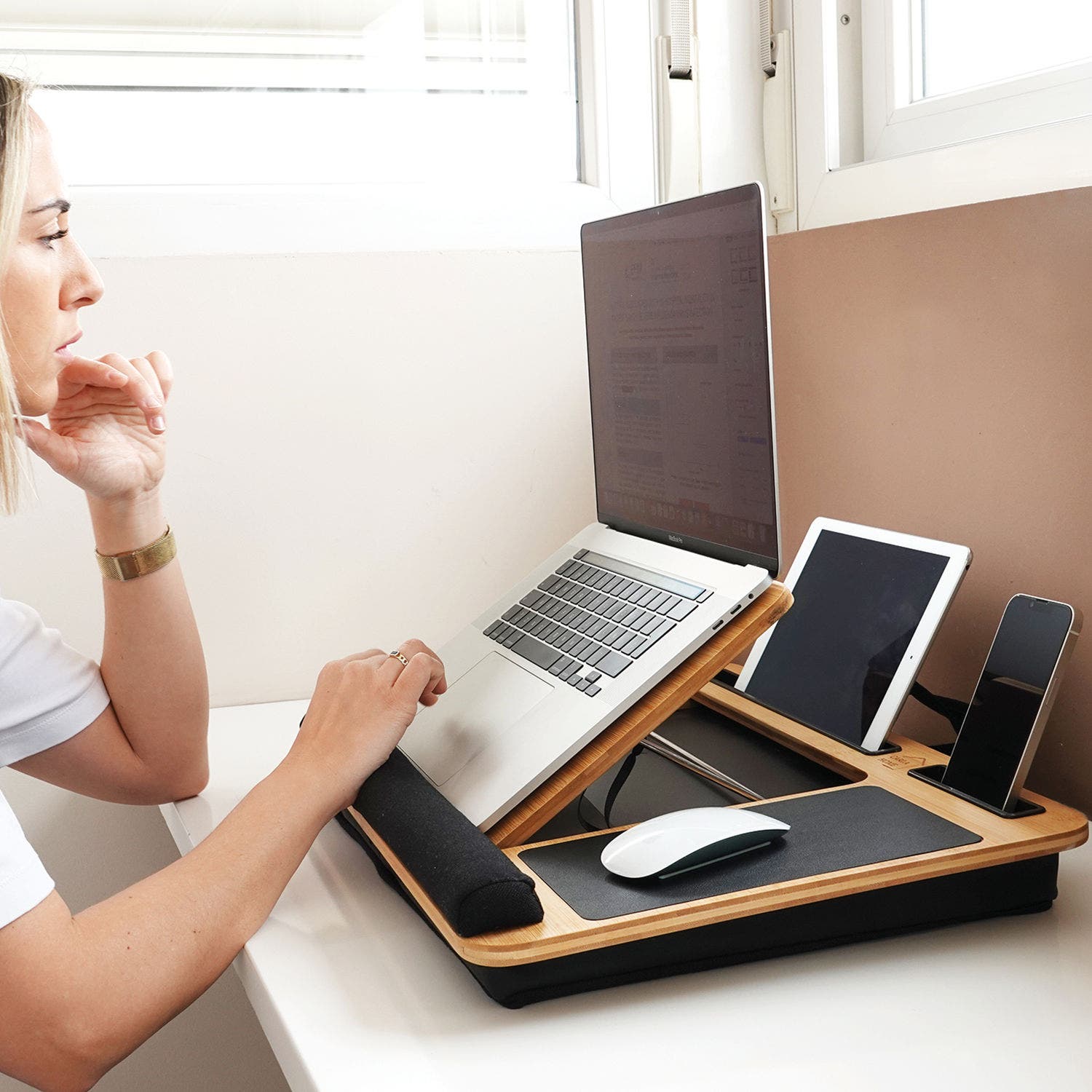 CARLA HOME Adjustable Integrated Sleeve Bamboo Cushioned Laptop Lap Desk - Dark Grey